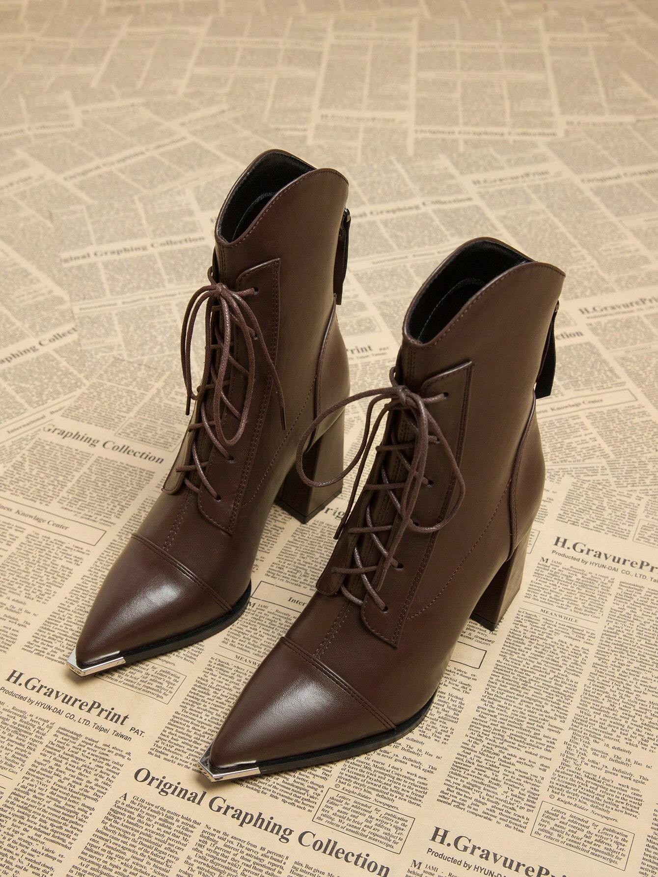 2026 Automne Nouvelles Bottes Élégantes à Lacets pour Femmes Marron Café, Bottines à — vue 3