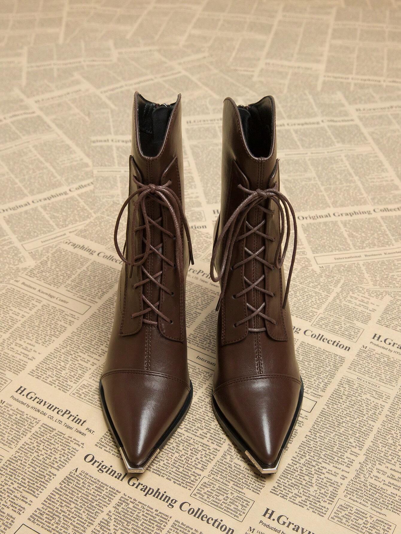 2026 Automne Nouvelles Bottes Élégantes à Lacets pour Femmes Marron Café, Bottines à — vue 5
