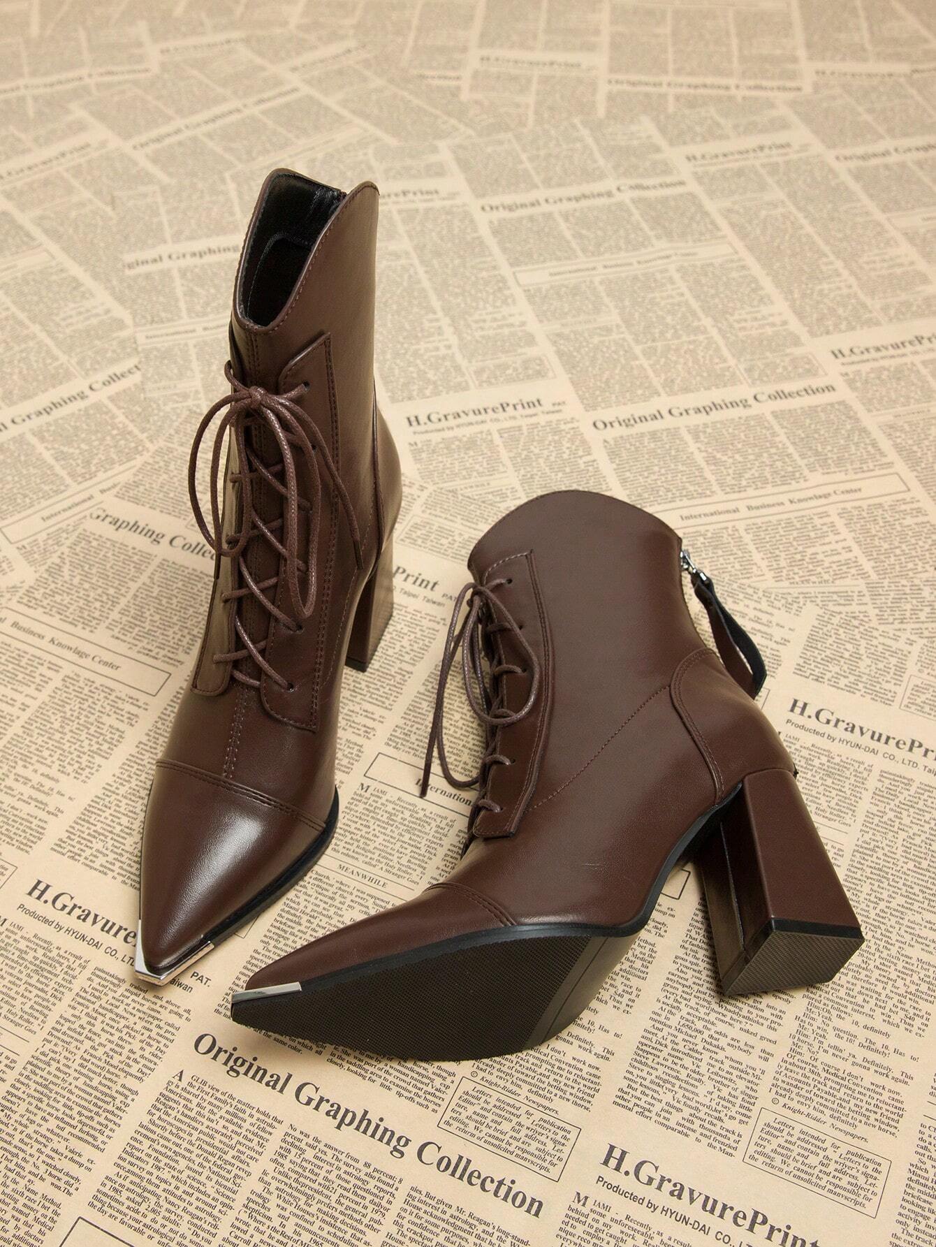 2026 Automne Nouvelles Bottes Élégantes à Lacets pour Femmes Marron Café, Bottines à
