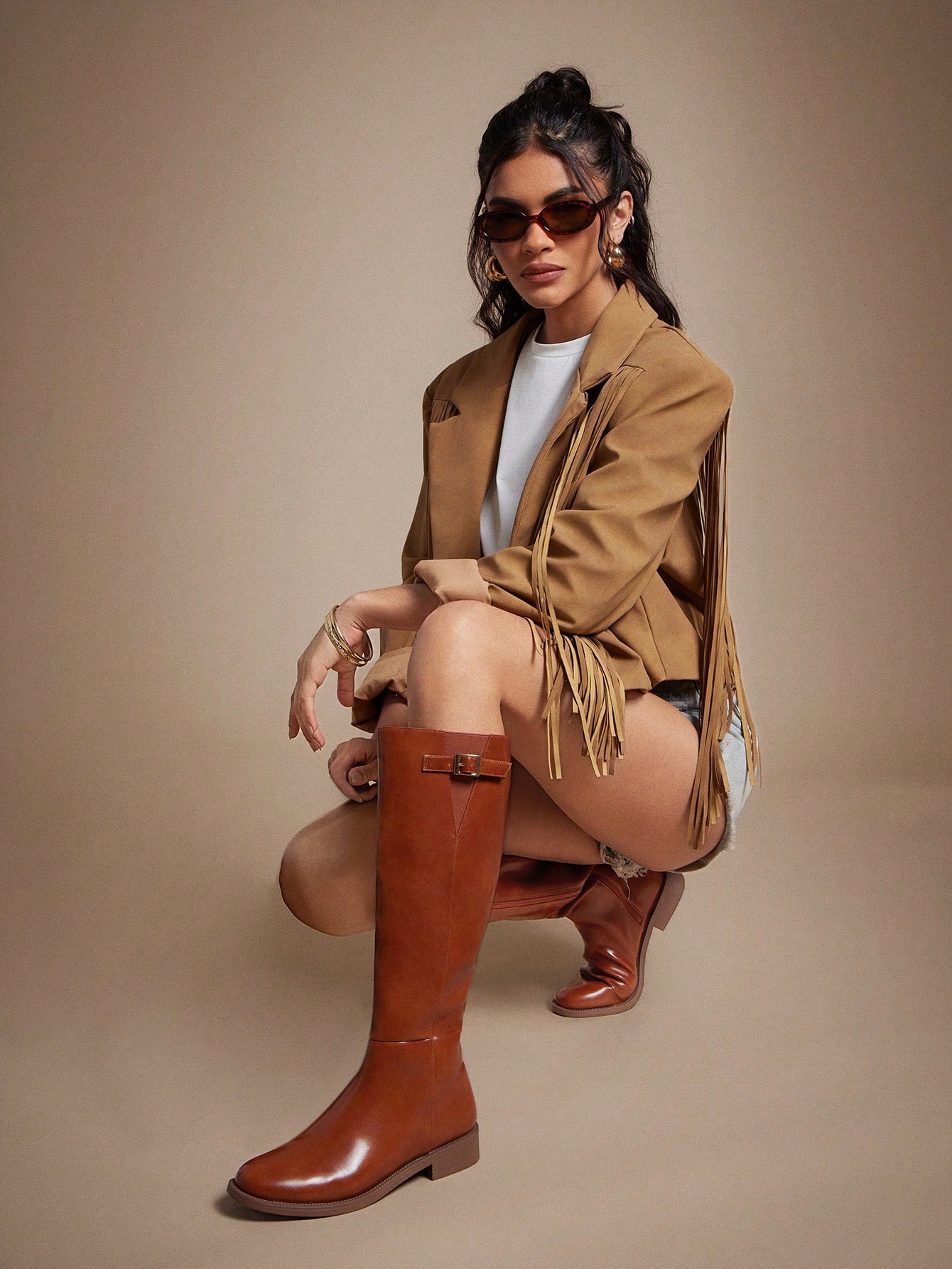 Solezae Bottes hautes confortables et décontractées pour femmes avec bout rond, talon — vue 3