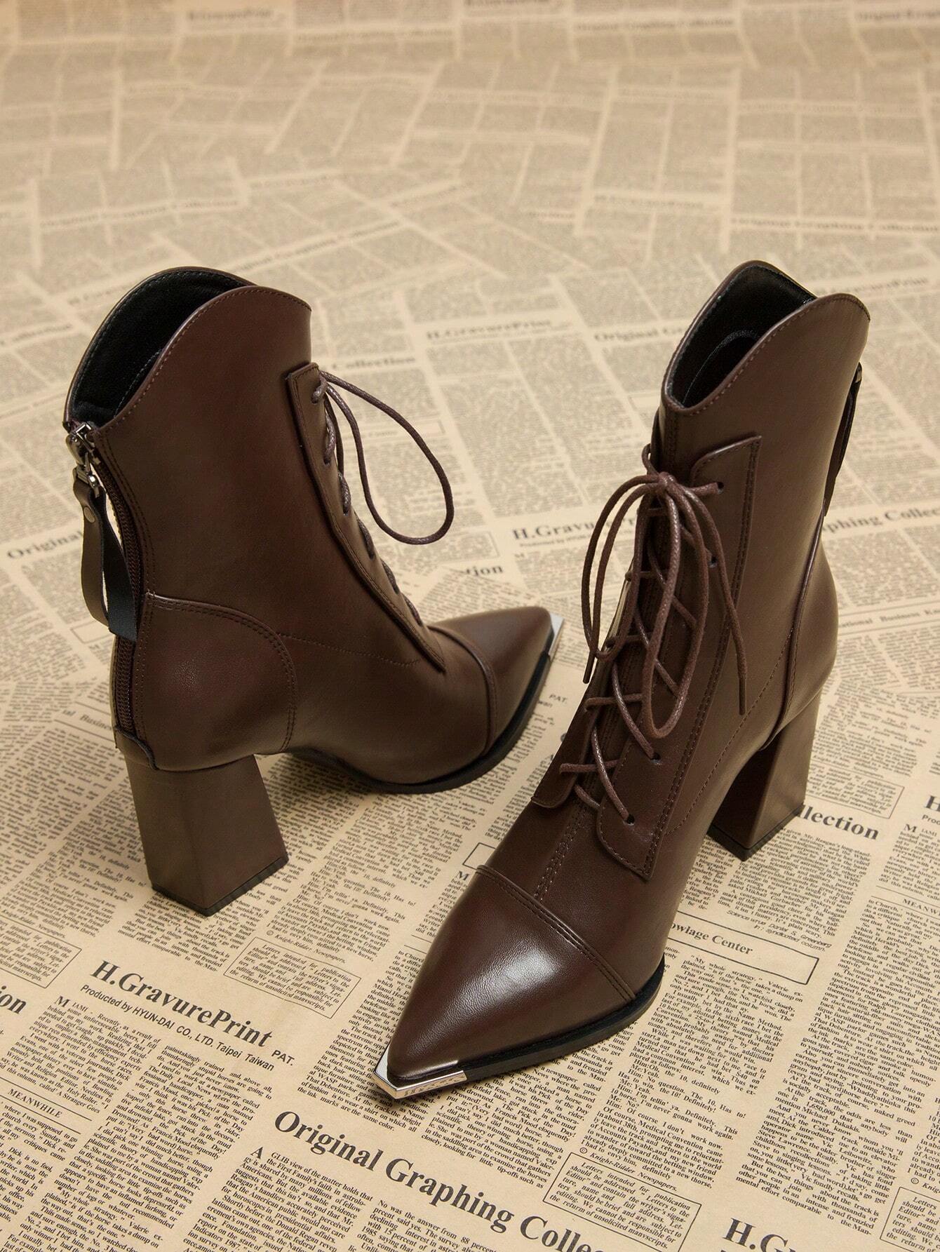 2026 Automne Nouvelles Bottes Élégantes à Lacets pour Femmes Marron Café, Bottines à — vue 7