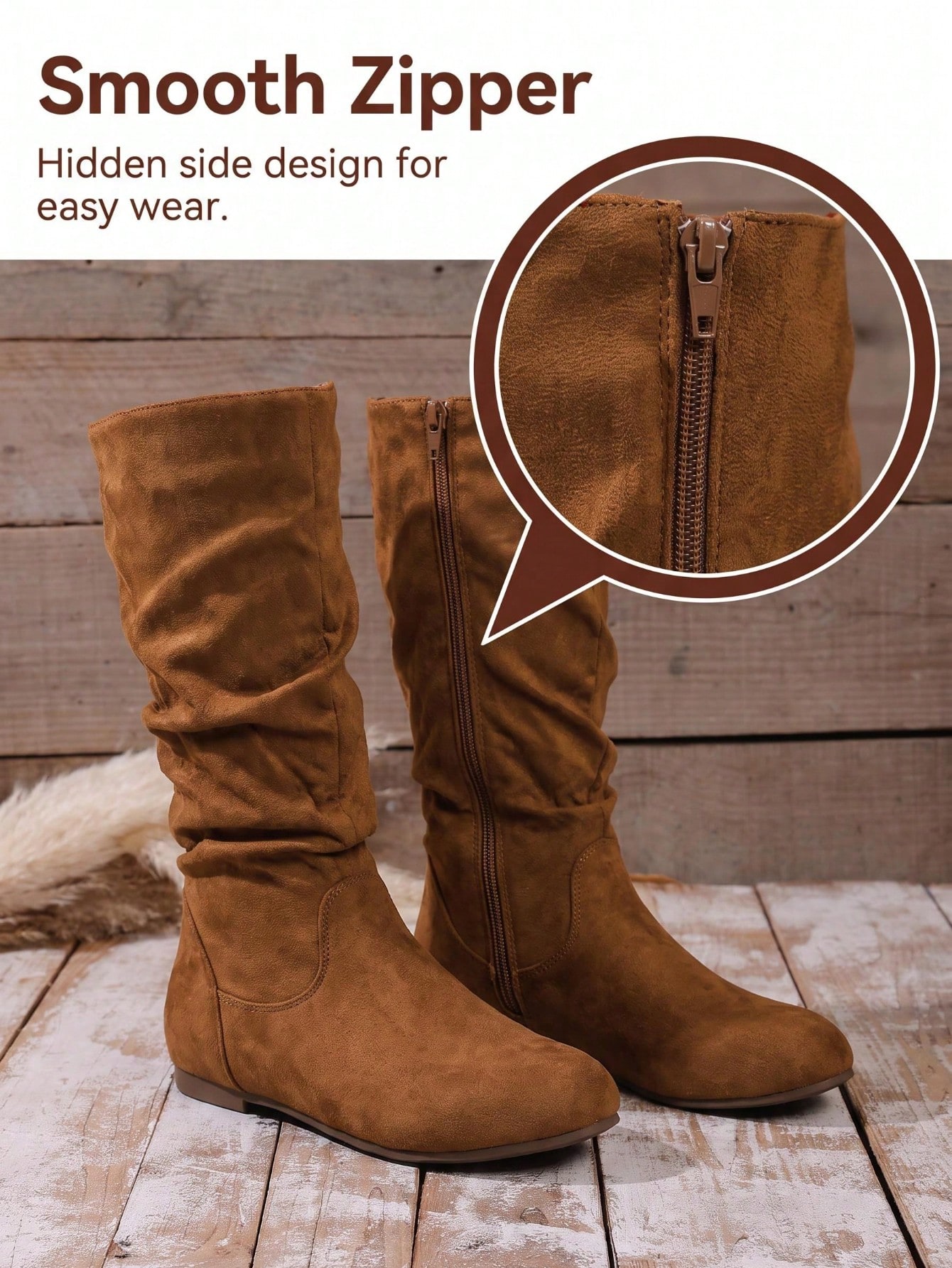Bottes hautes pour femmes multicolores élégantes de niche avec fronces, talon bas — vue 4