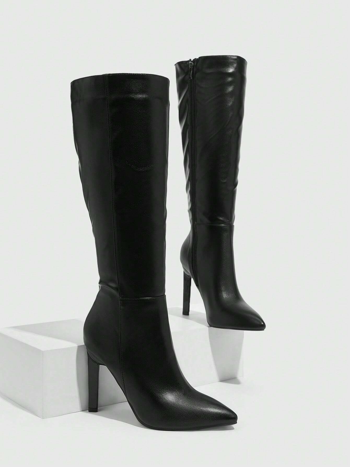 Daringsoles Bottes hautes mode couleur unie pour femmes, convenant pour les tenues de