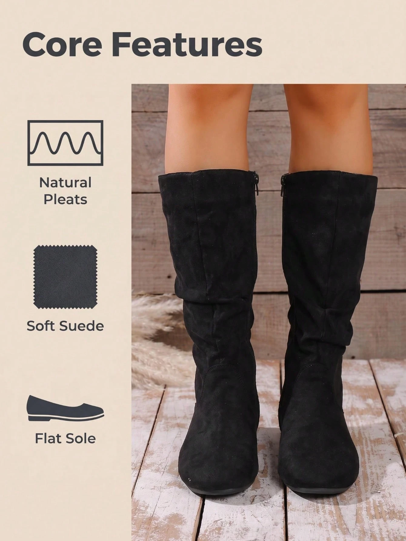 Bottes hautes pour femmes multicolores élégantes de niche avec fronces, talon bas — vue 2