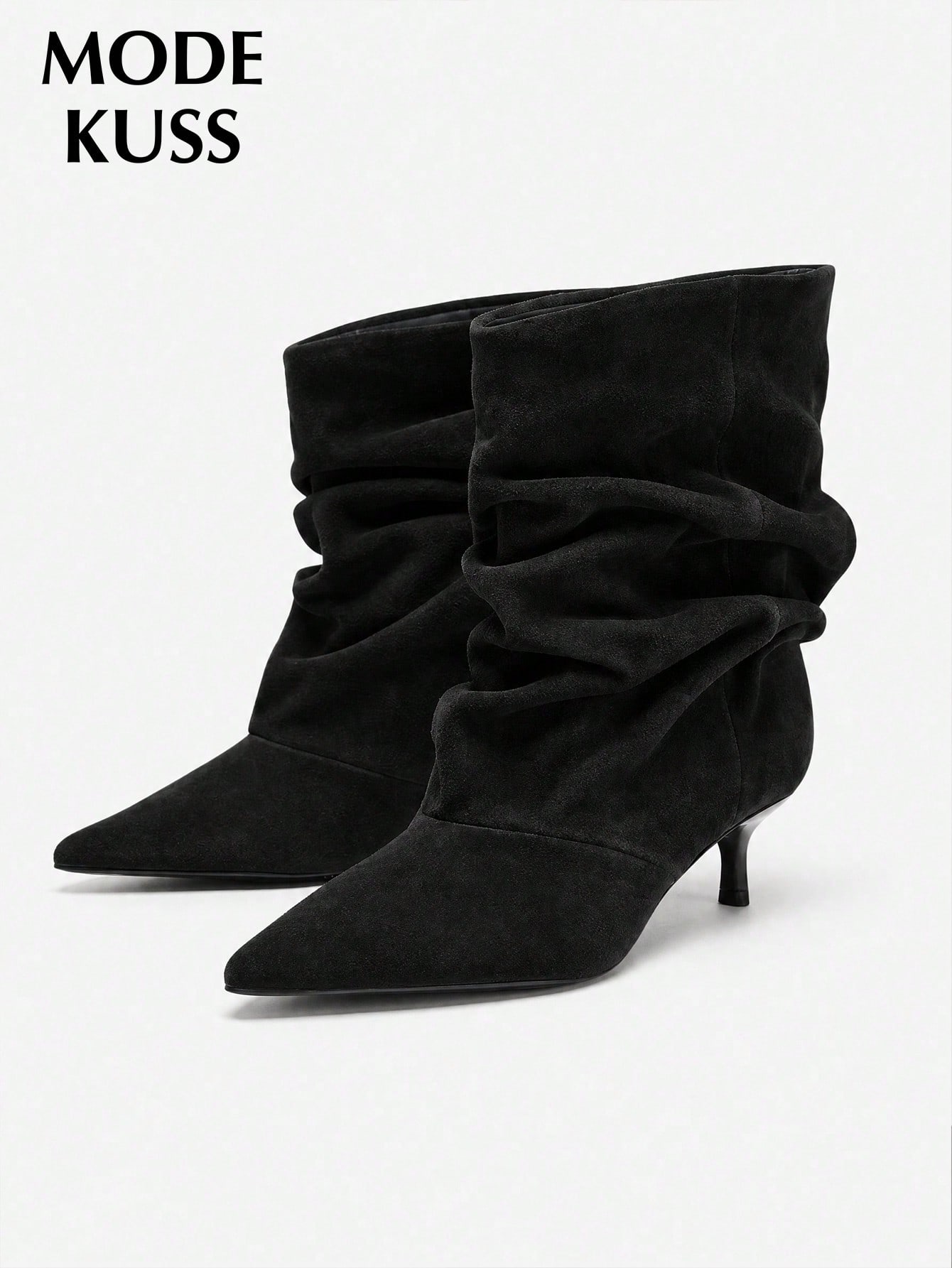 Nouvelles bottines à talons aiguilles pointus empilés et froncés, mode minimaliste — vue 7
