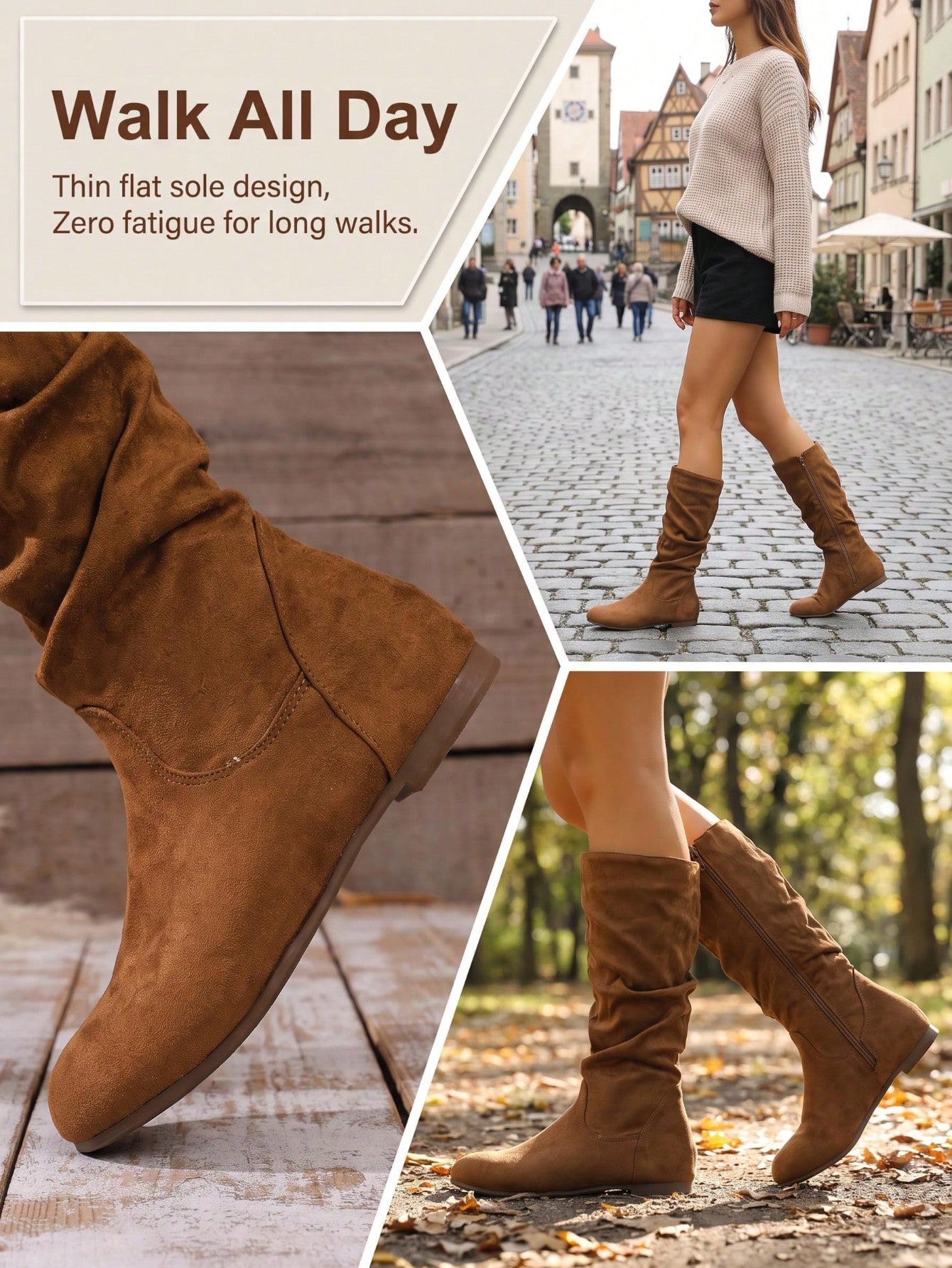 Bottes hautes pour femmes multicolores élégantes de niche avec fronces, talon bas — vue 10