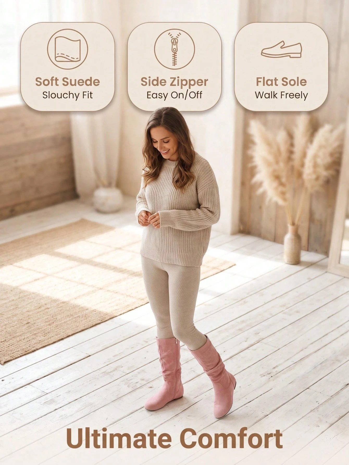 Bottes hautes pour femmes multicolores élégantes de niche avec fronces, talon bas — vue 9
