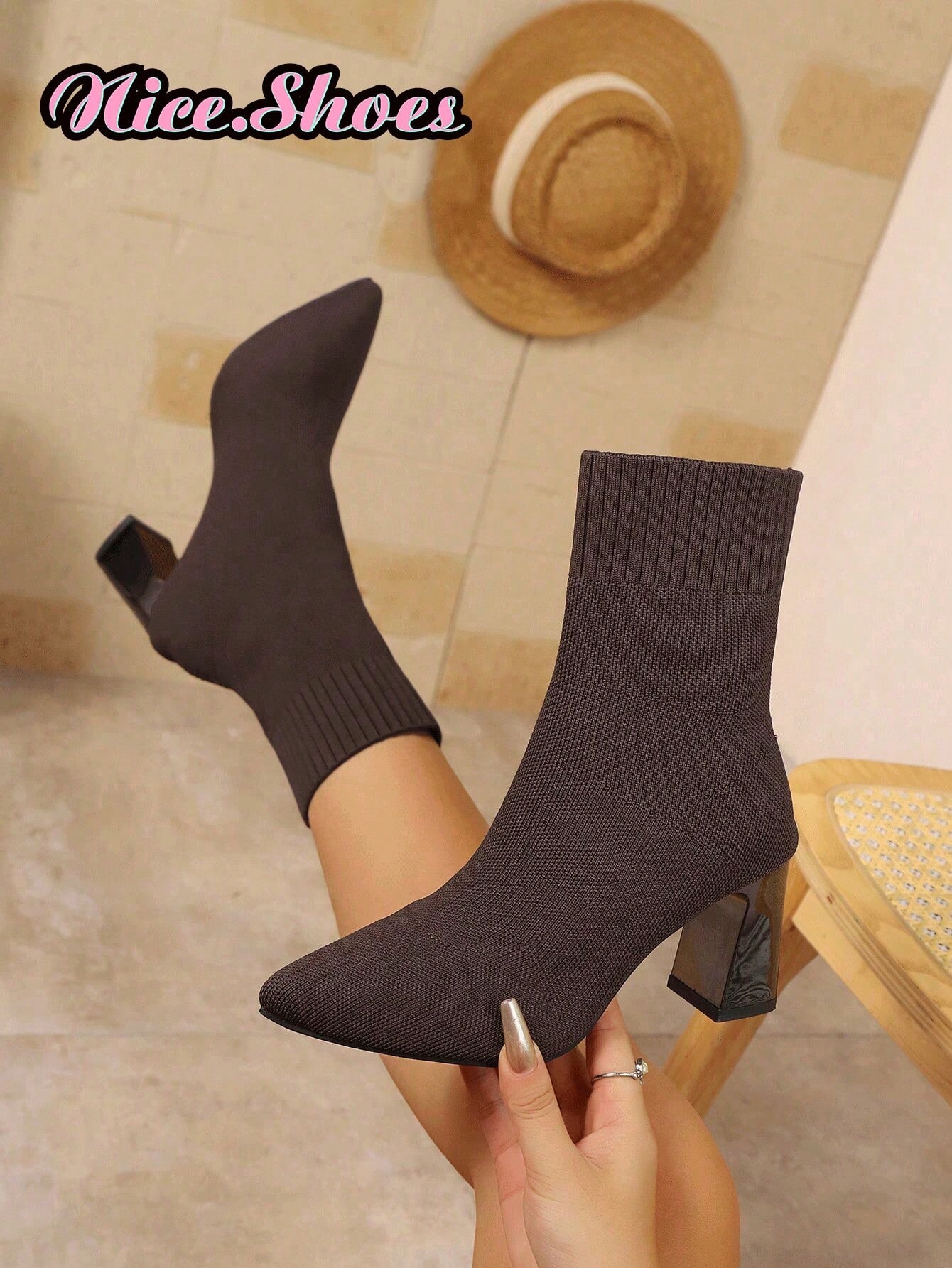 Nouvelles bottes élégantes à talon épais, bottes à bout pointu, bottes de printemps, — vue 4