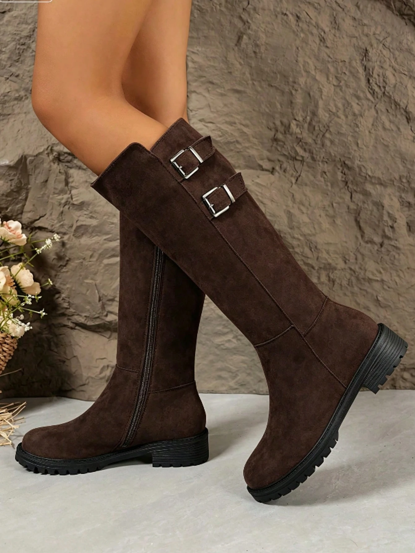 WTKMRSSTEP 1 paire de bottes de cavalière hautes rétro pour femmes avec semelle épaisse, — vue 6