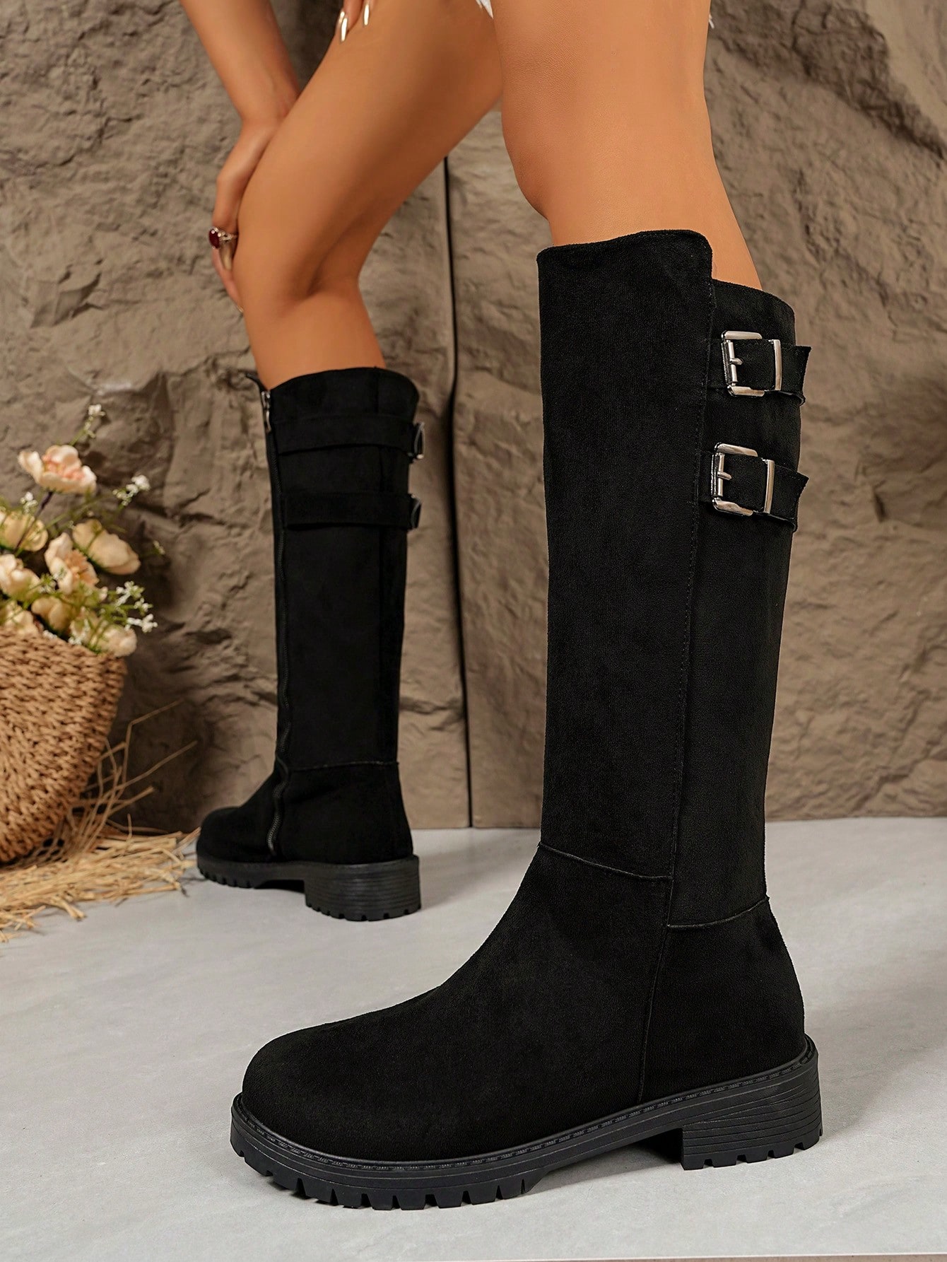 WTKMRSSTEP 1 paire de bottes de cavalière hautes rétro pour femmes avec semelle épaisse, — vue 5