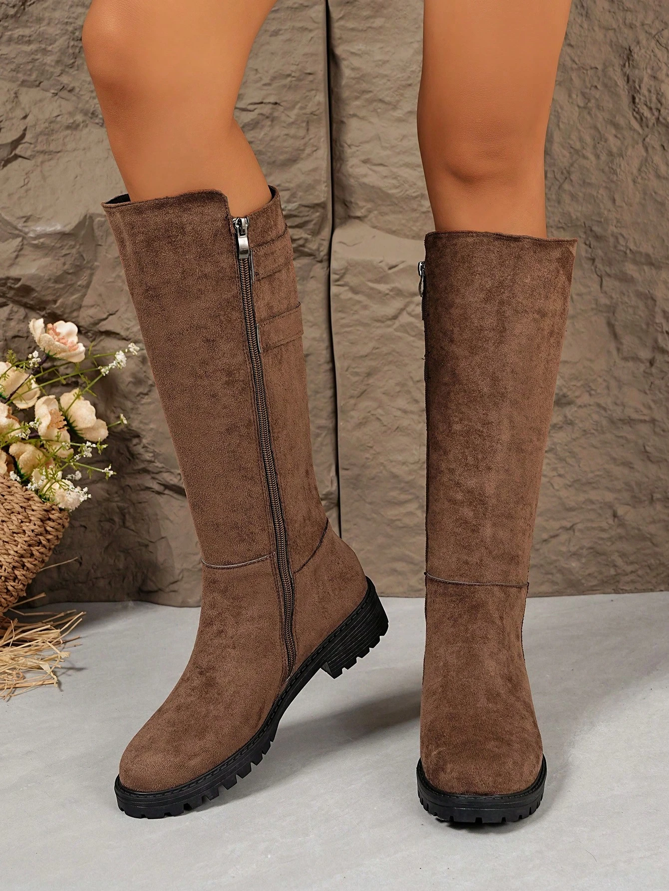 WTKMRSSTEP 1 paire de bottes de cavalière hautes rétro pour femmes avec semelle épaisse, — vue 4
