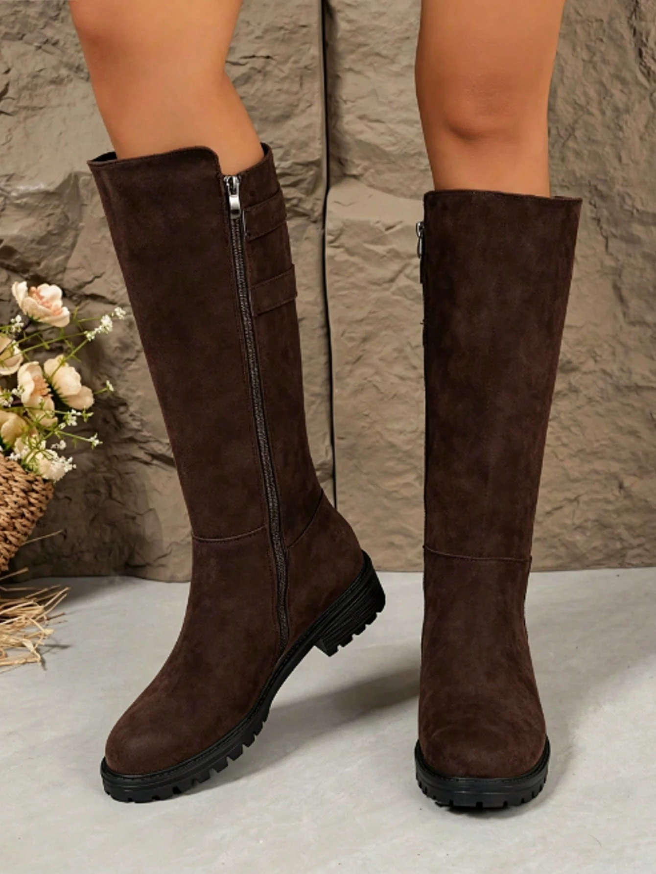 WTKMRSSTEP 1 paire de bottes de cavalière hautes rétro pour femmes avec semelle épaisse, — vue 12