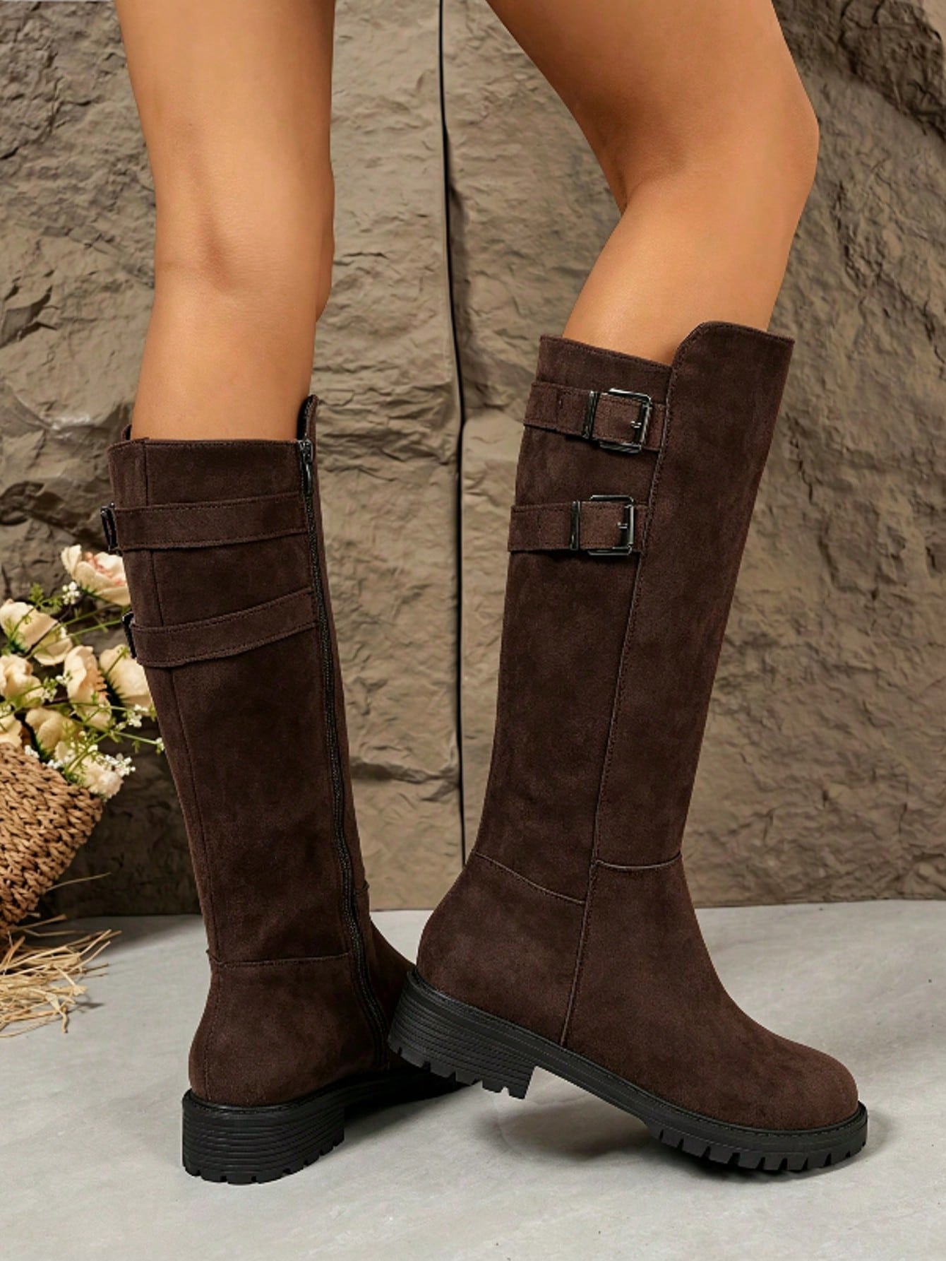 WTKMRSSTEP 1 paire de bottes de cavalière hautes rétro pour femmes avec semelle épaisse, — vue 9
