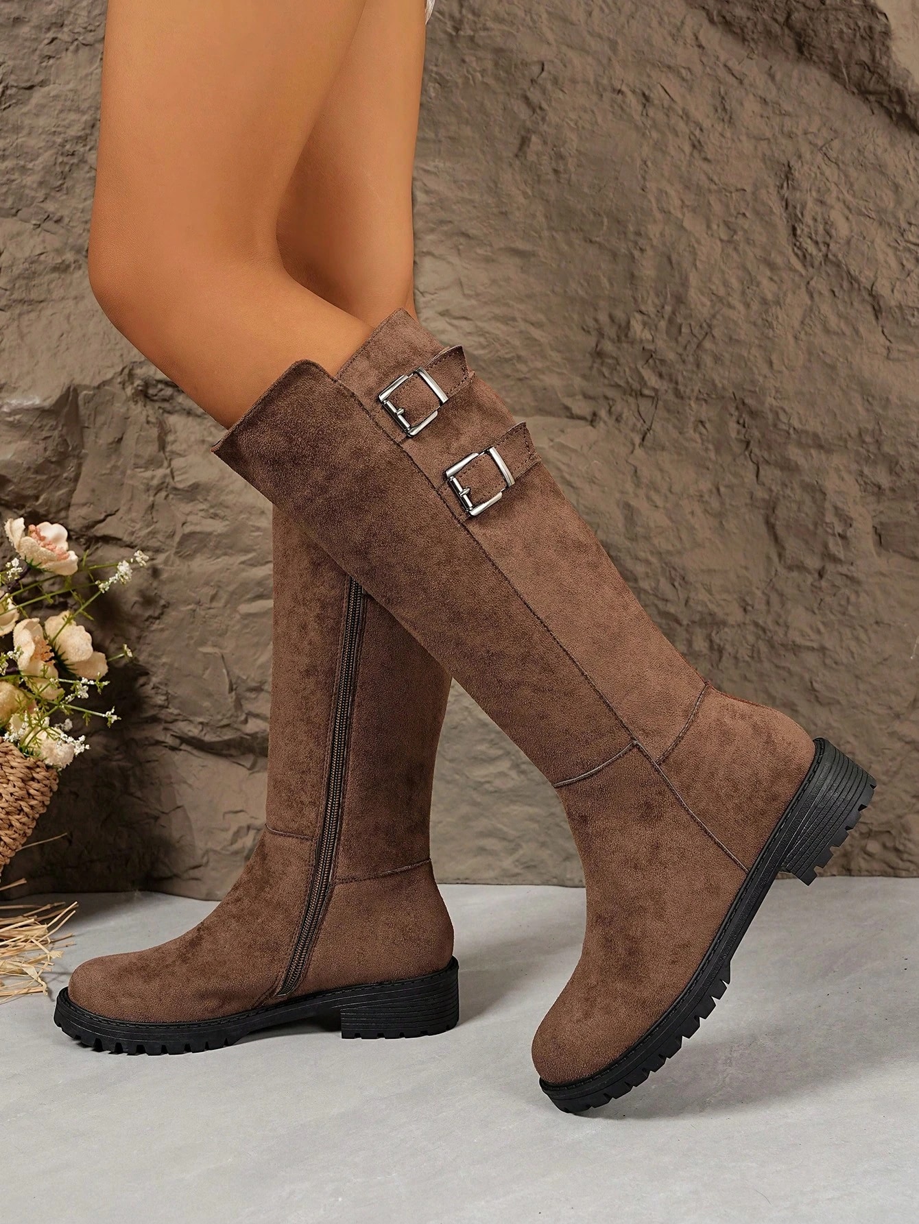 WTKMRSSTEP 1 paire de bottes de cavalière hautes rétro pour femmes avec semelle épaisse, — vue 10