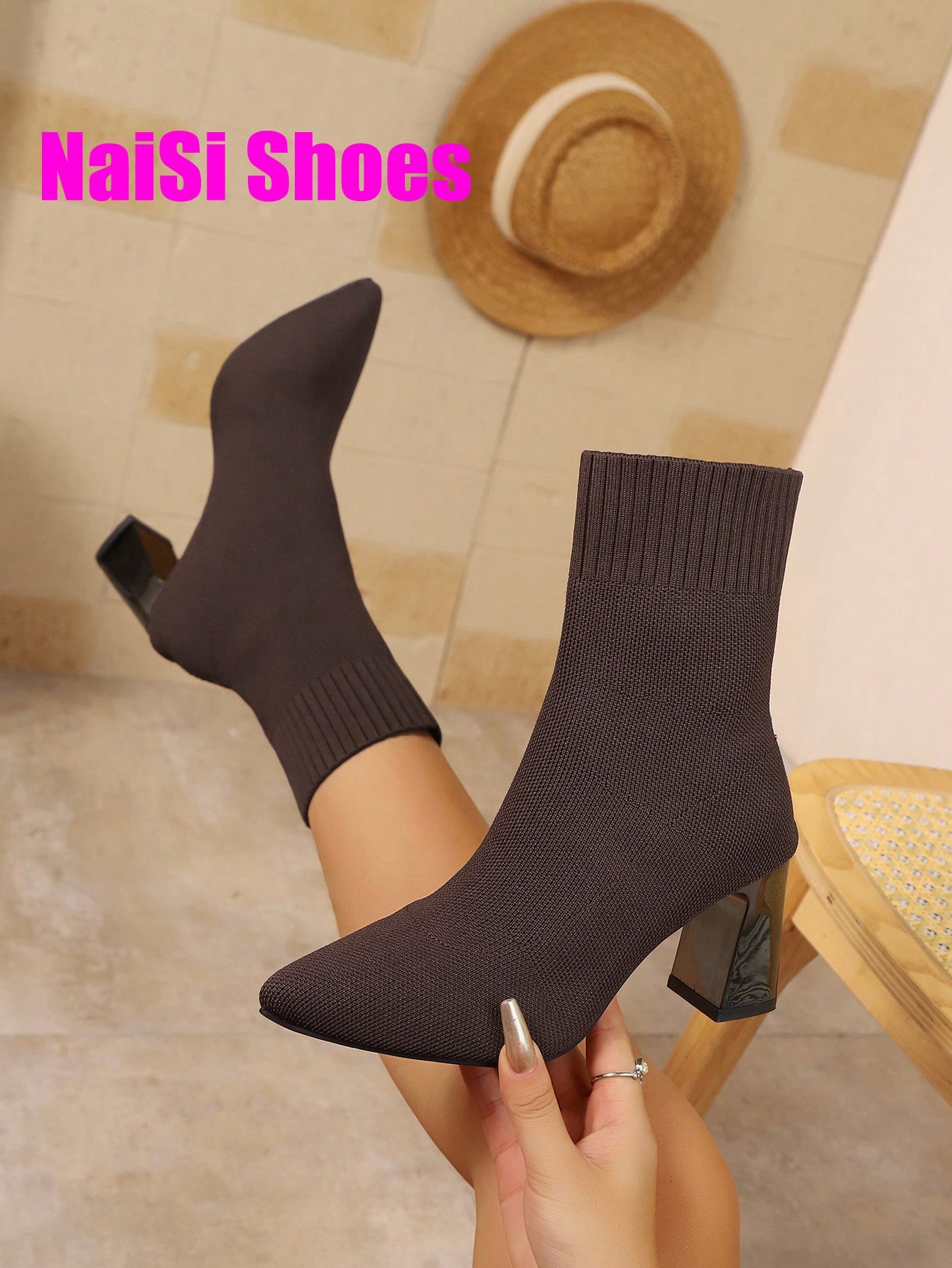 Nouvelles bottes élégantes à talon épais, bottes à bout pointu, bottes de printemps, — vue 10