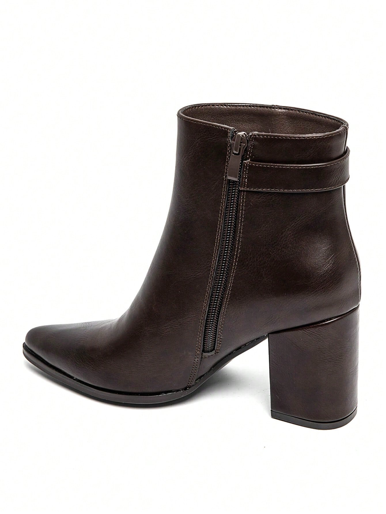Bottines femme élégantes à talon bloc avec boucle dorée – Noir, Marron, Bordeaux — vue 10
