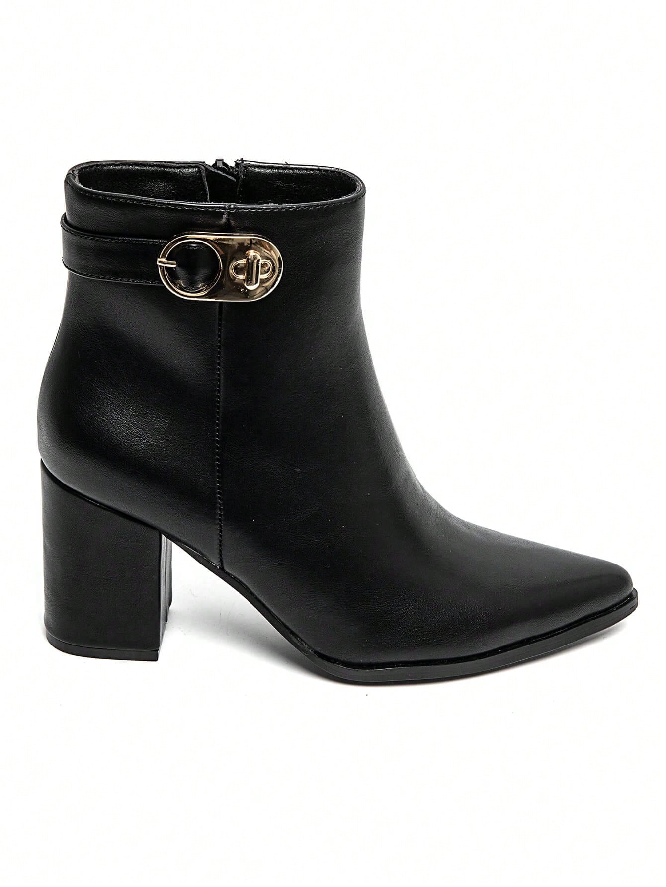 Bottines femme élégantes à talon bloc avec boucle dorée – Noir, Marron, Bordeaux — vue 8