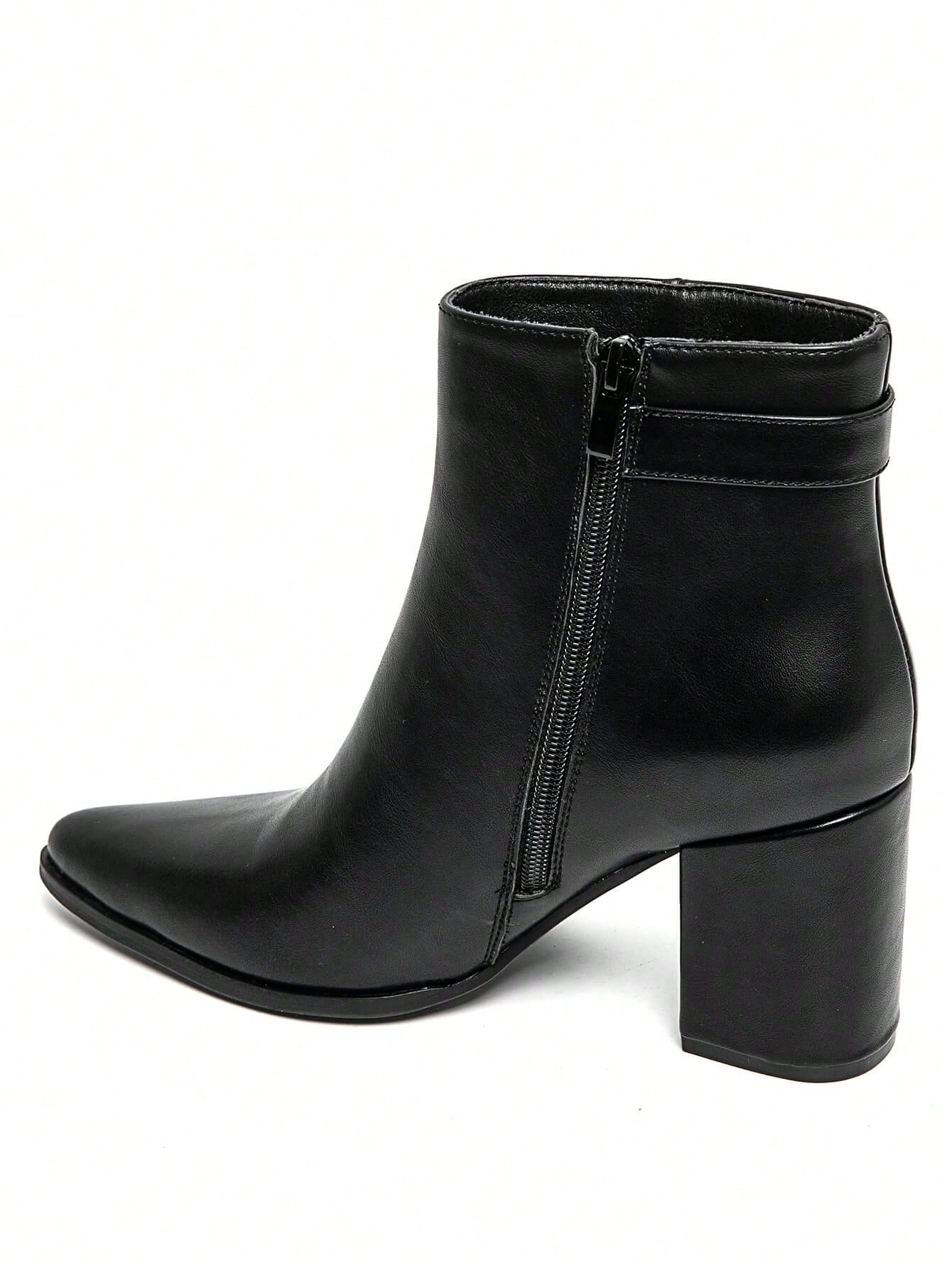 Bottines femme élégantes à talon bloc avec boucle dorée – Noir, Marron, Bordeaux — vue 11