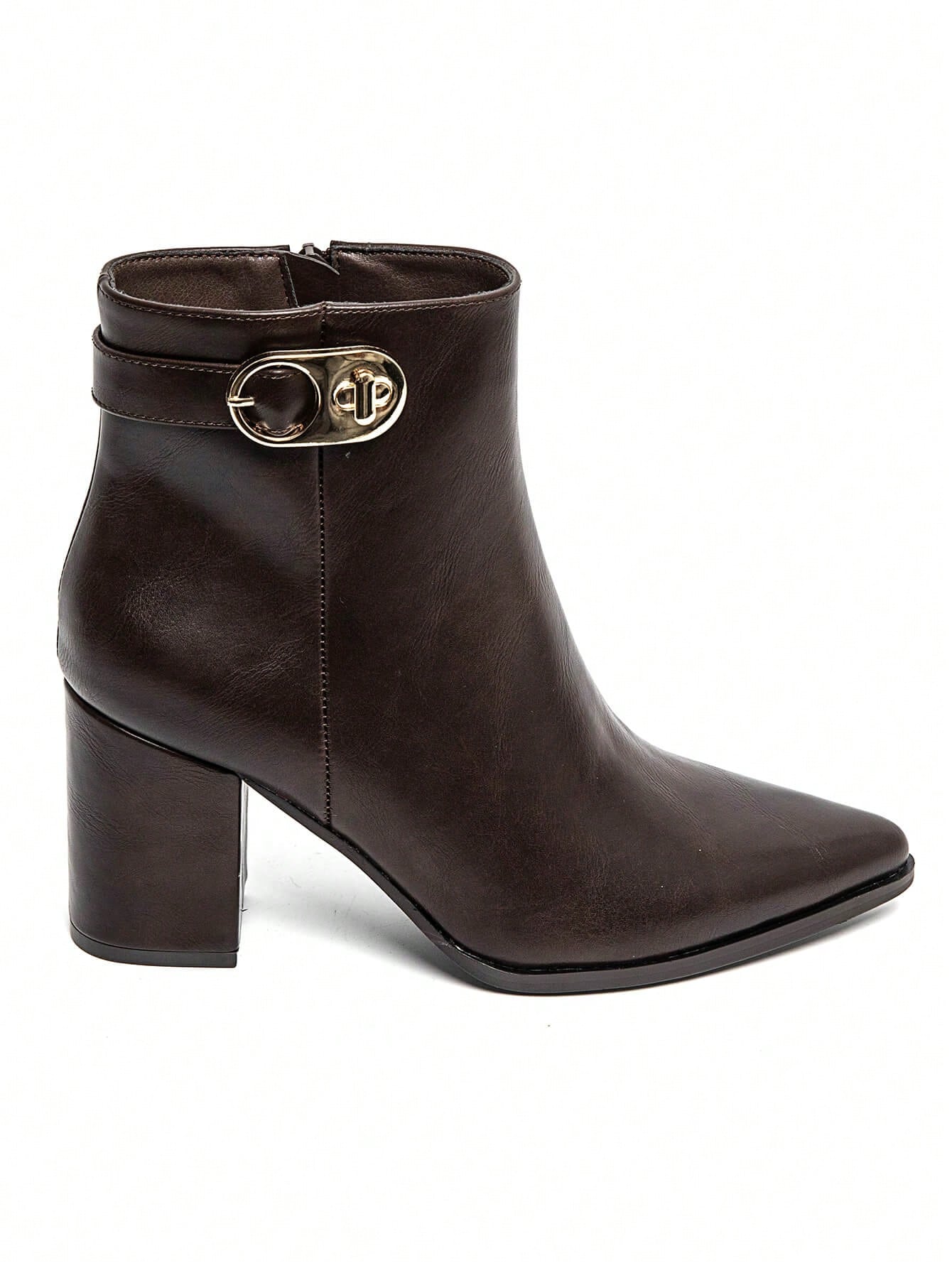 Bottines femme élégantes à talon bloc avec boucle dorée – Noir, Marron, Bordeaux — vue 7