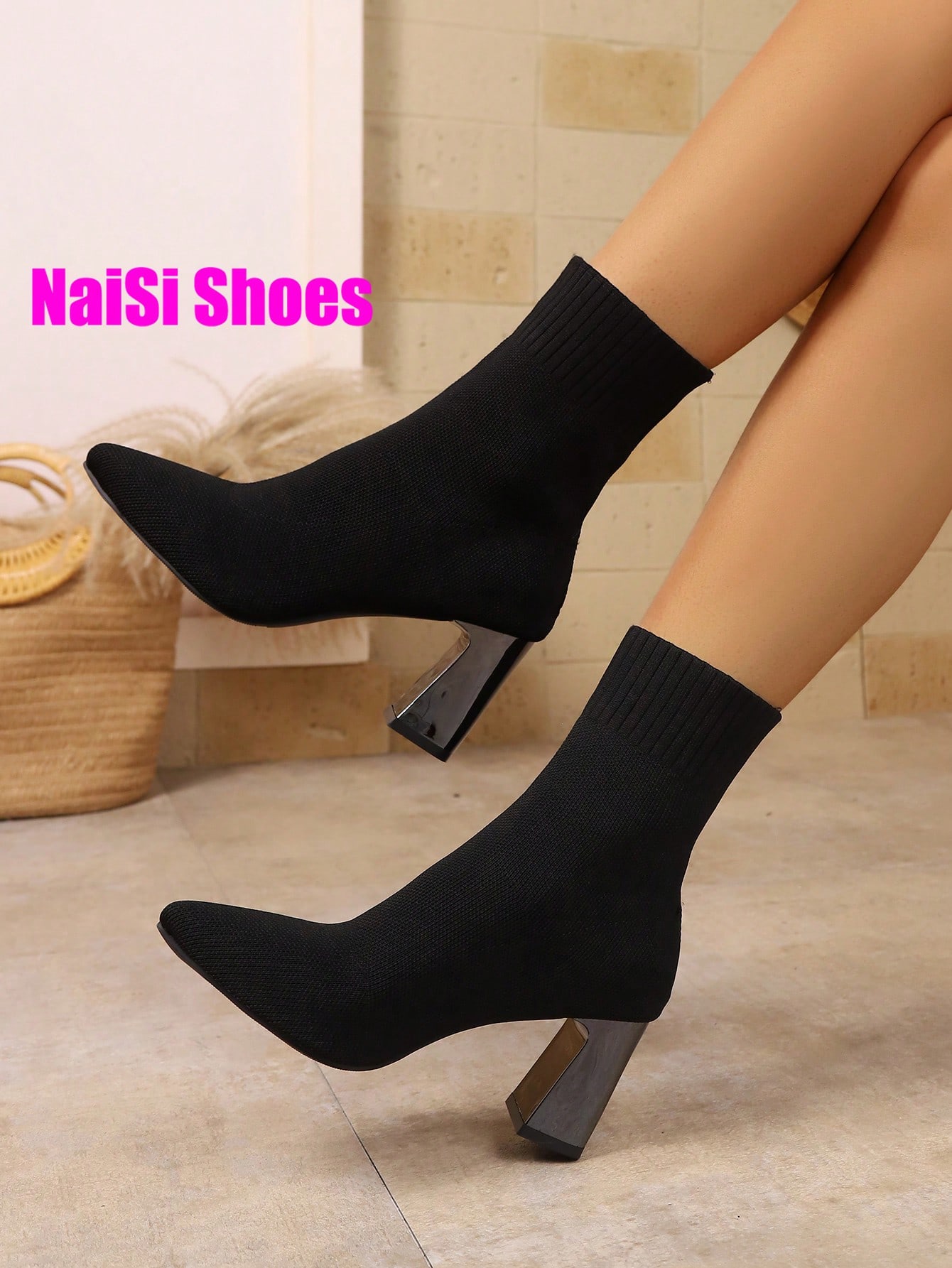 Nouvelles bottes élégantes à talon épais, bottes à bout pointu, bottes de printemps, — vue 8