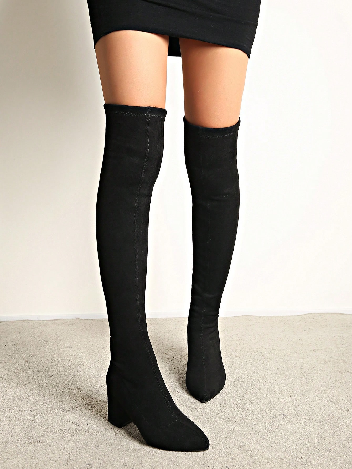 Bottes hautes pour femmes avec fermeture éclair, bout pointu, talon épais, polyvalentes — vue 2