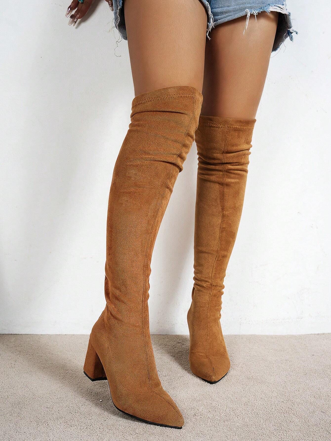 Bottes hautes pour femmes avec fermeture éclair, bout pointu, talon épais, polyvalentes