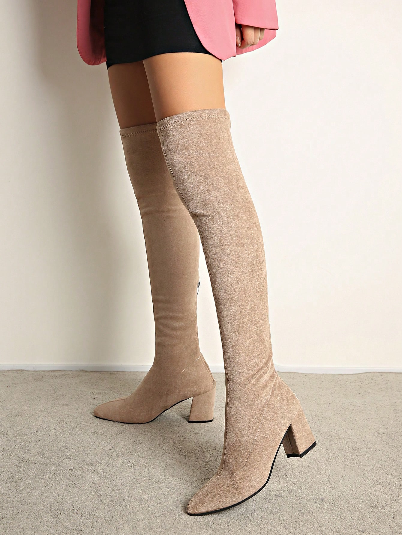 Bottes hautes pour femmes avec fermeture éclair, bout pointu, talon épais, polyvalentes — vue 6