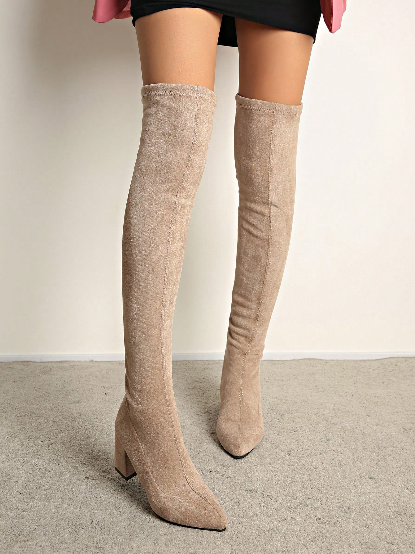 Bottes hautes pour femmes avec fermeture éclair, bout pointu, talon épais, polyvalentes — vue 3