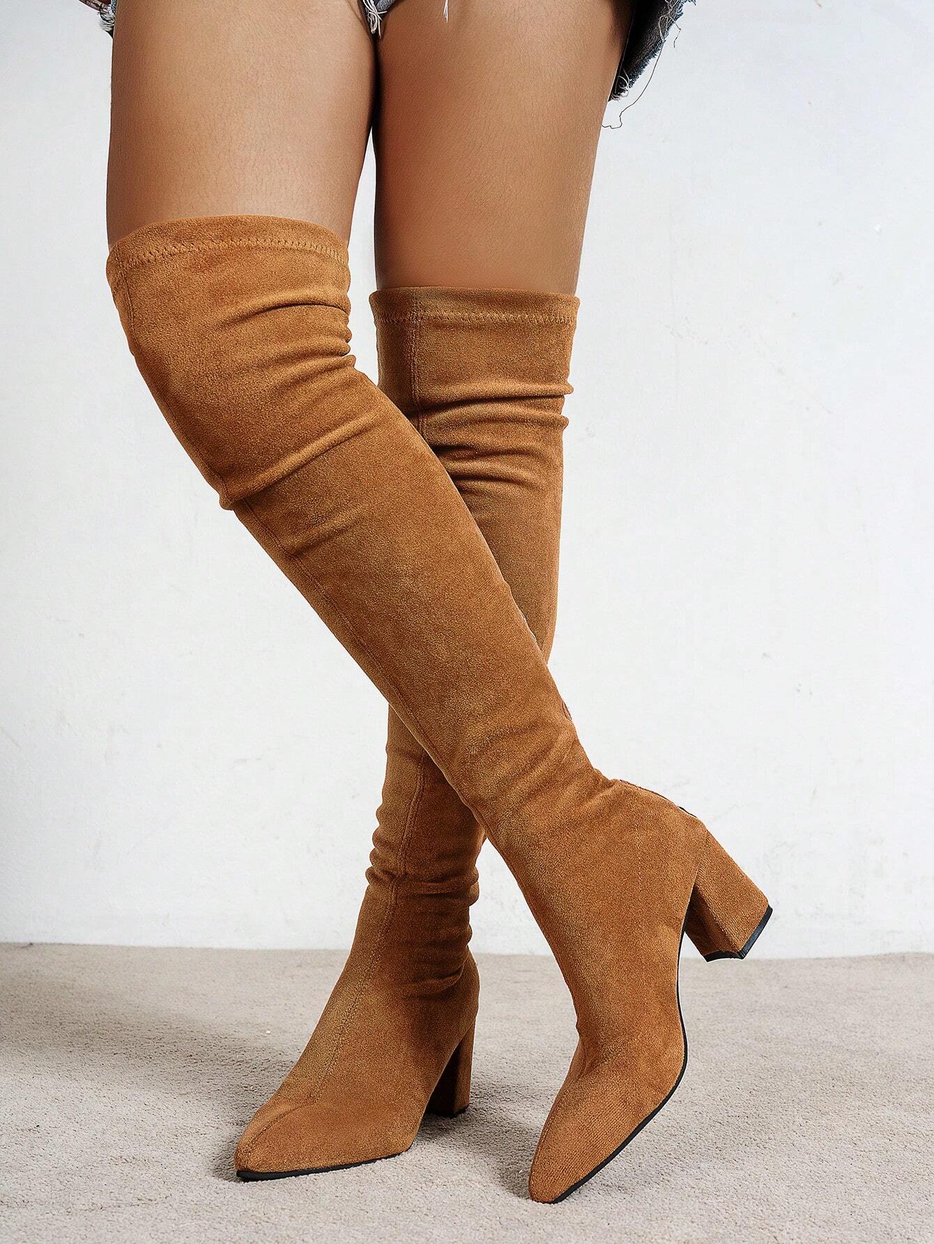 Bottes hautes pour femmes avec fermeture éclair, bout pointu, talon épais, polyvalentes — vue 7