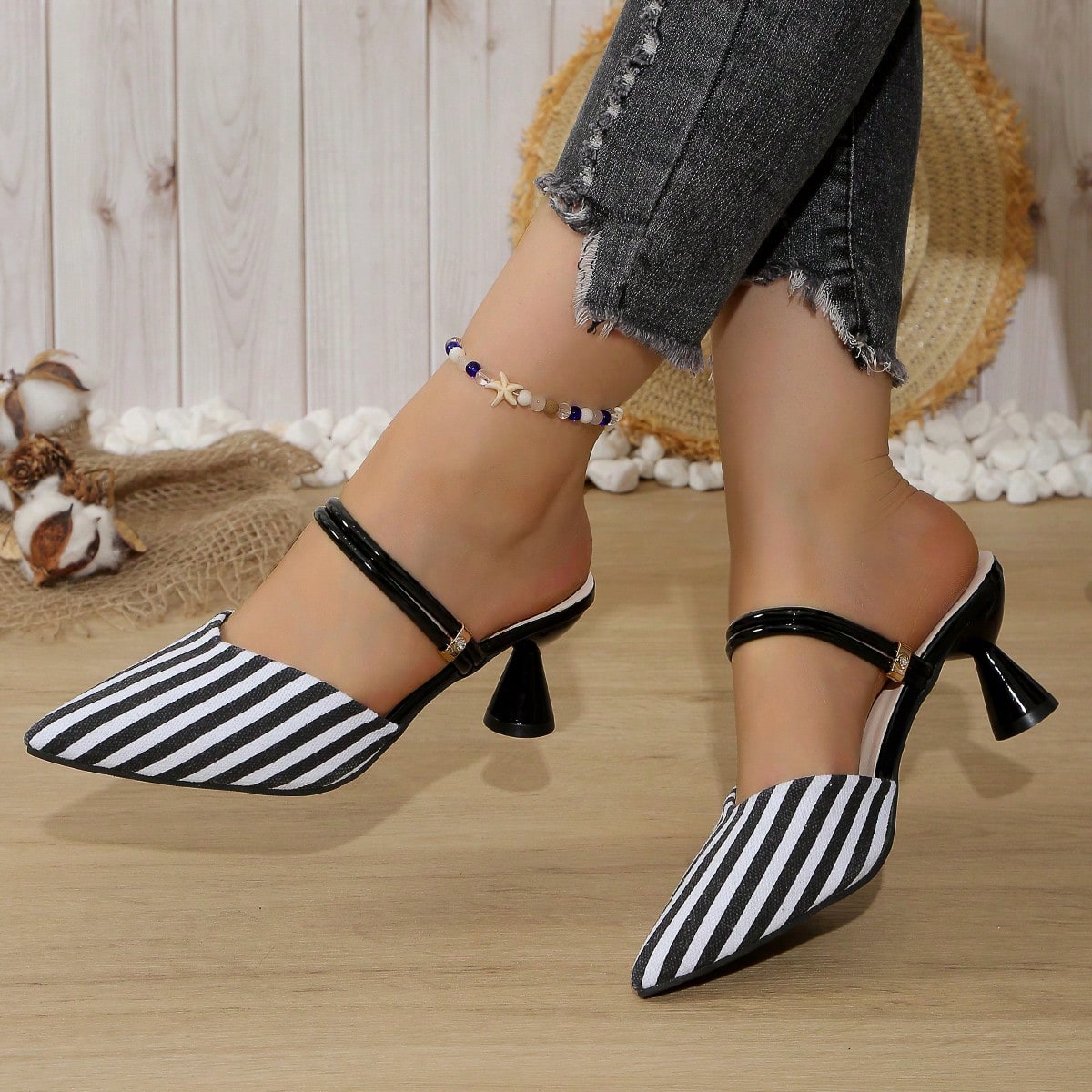 Mules à talon haut polyvalentes pour le printemps/été à bout pointu, sandales à la mode à — vue 4