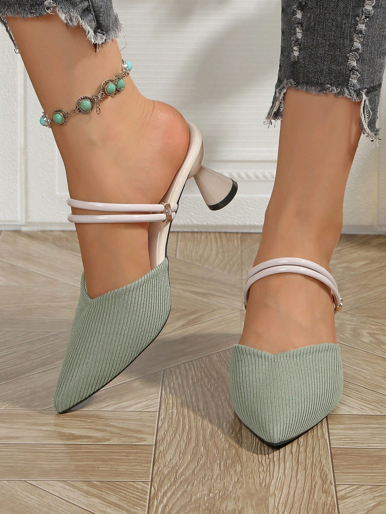 Mules à talon haut polyvalentes pour le printemps/été à bout pointu, sandales à la mode à — vue 8