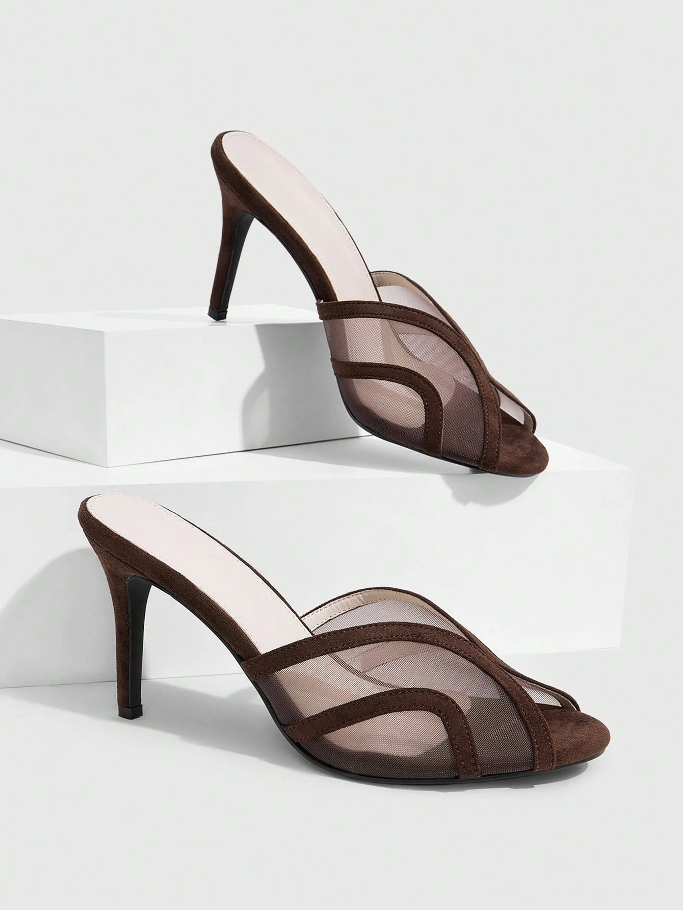 CUCCOO SZL Sandales à talons stilettos confortables en maille et patchwork de PU pour — vue 3