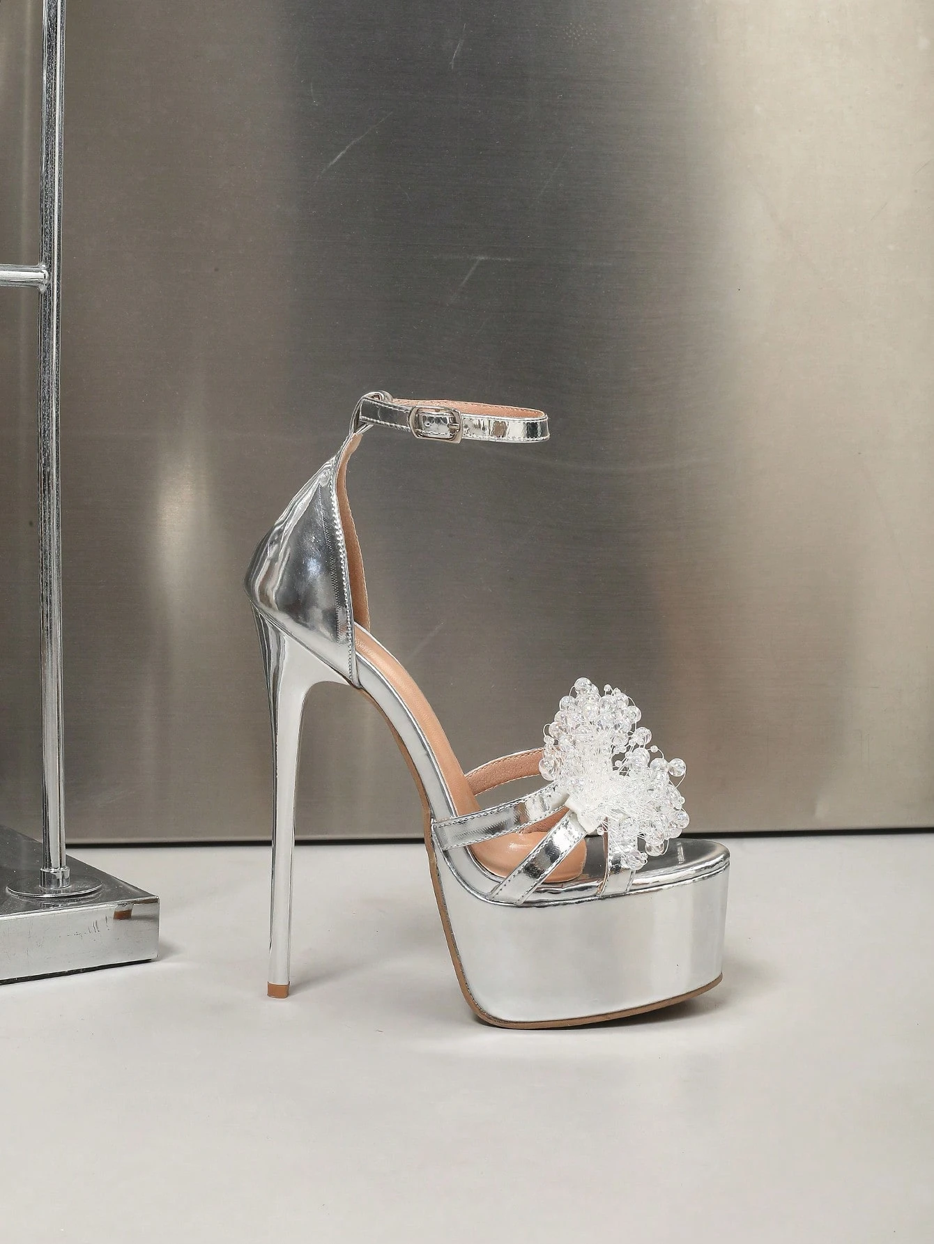 Sandales à talons hauts pour femmes, bout rond, bout ouvert, décoration de strass, — vue 4