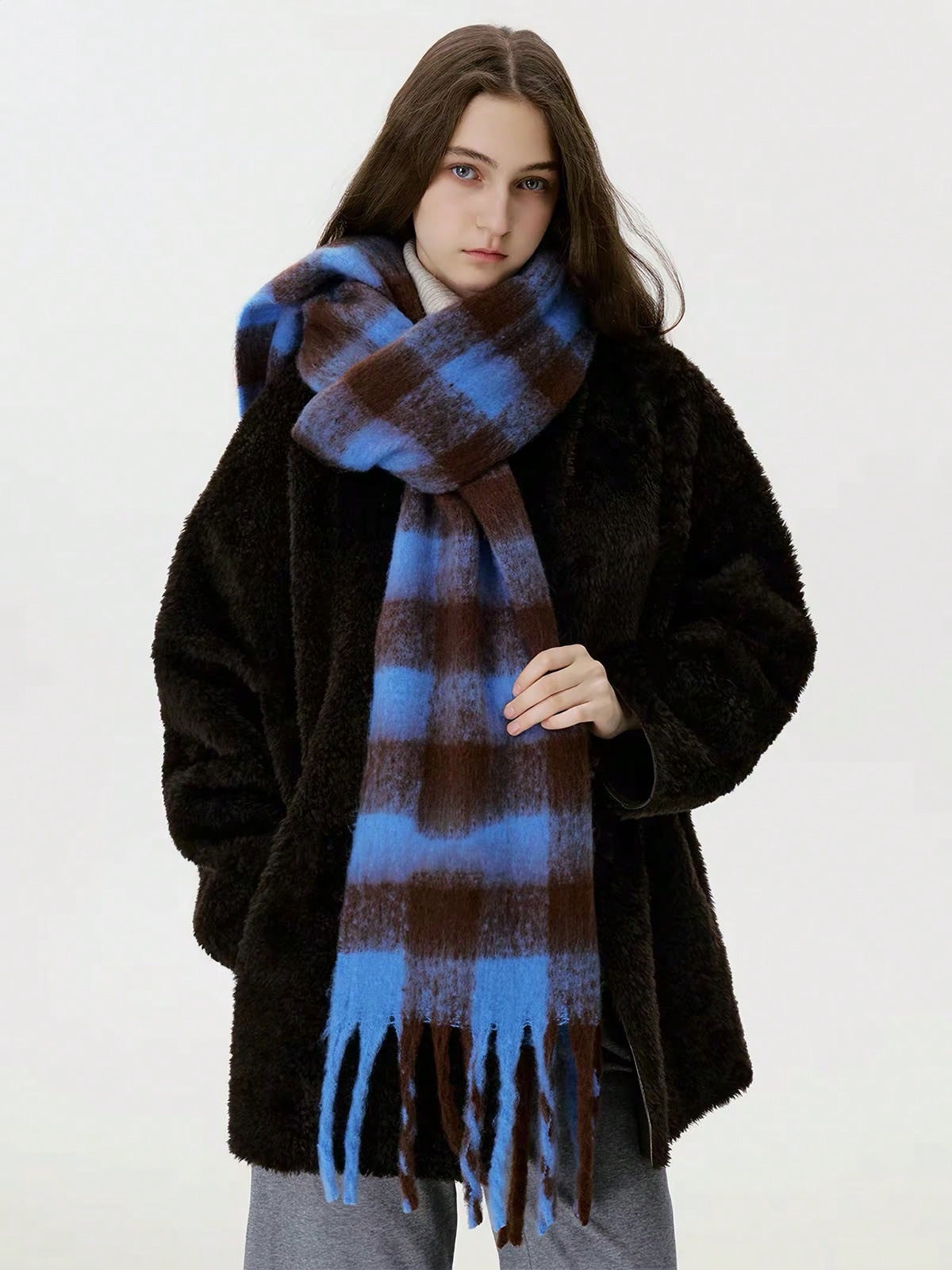 Petit foulard à carreaux, doux et chaud pour l'automne/l'hiver. Écharpes d'hiver pour — vue 6