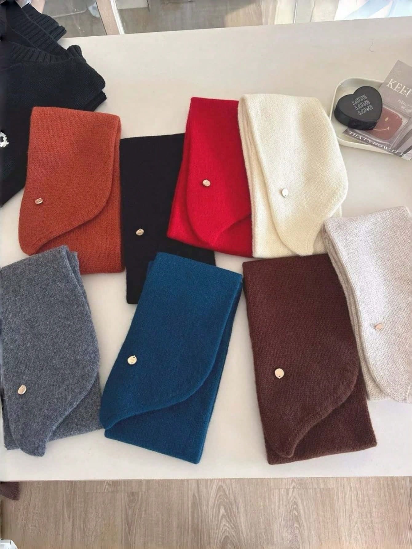 Écharpe en polyester de couleur unie, petite écharpe croisée automne/hiver, tour de cou — vue 2