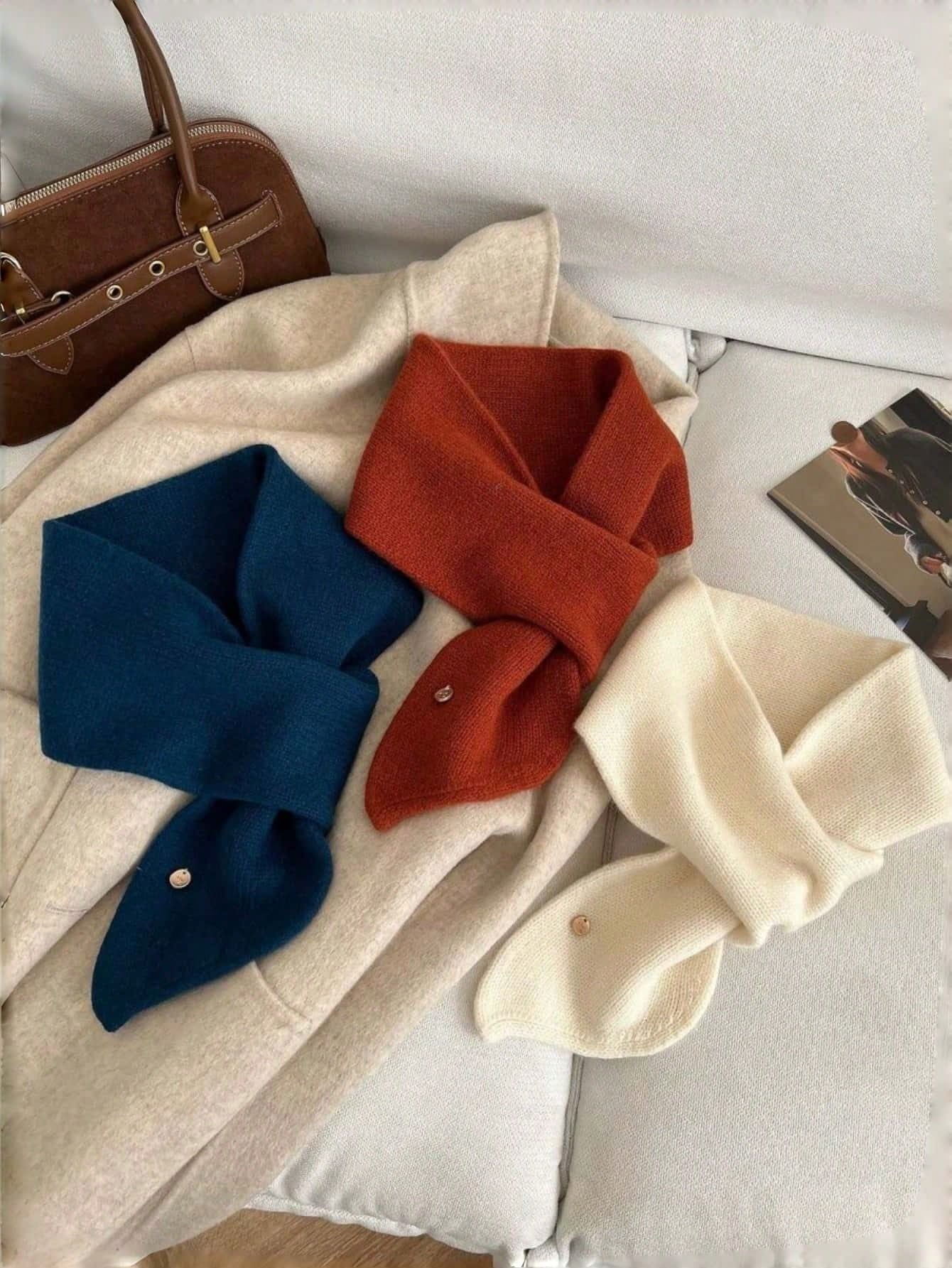 Écharpe en polyester de couleur unie, petite écharpe croisée automne/hiver, tour de cou — vue 4