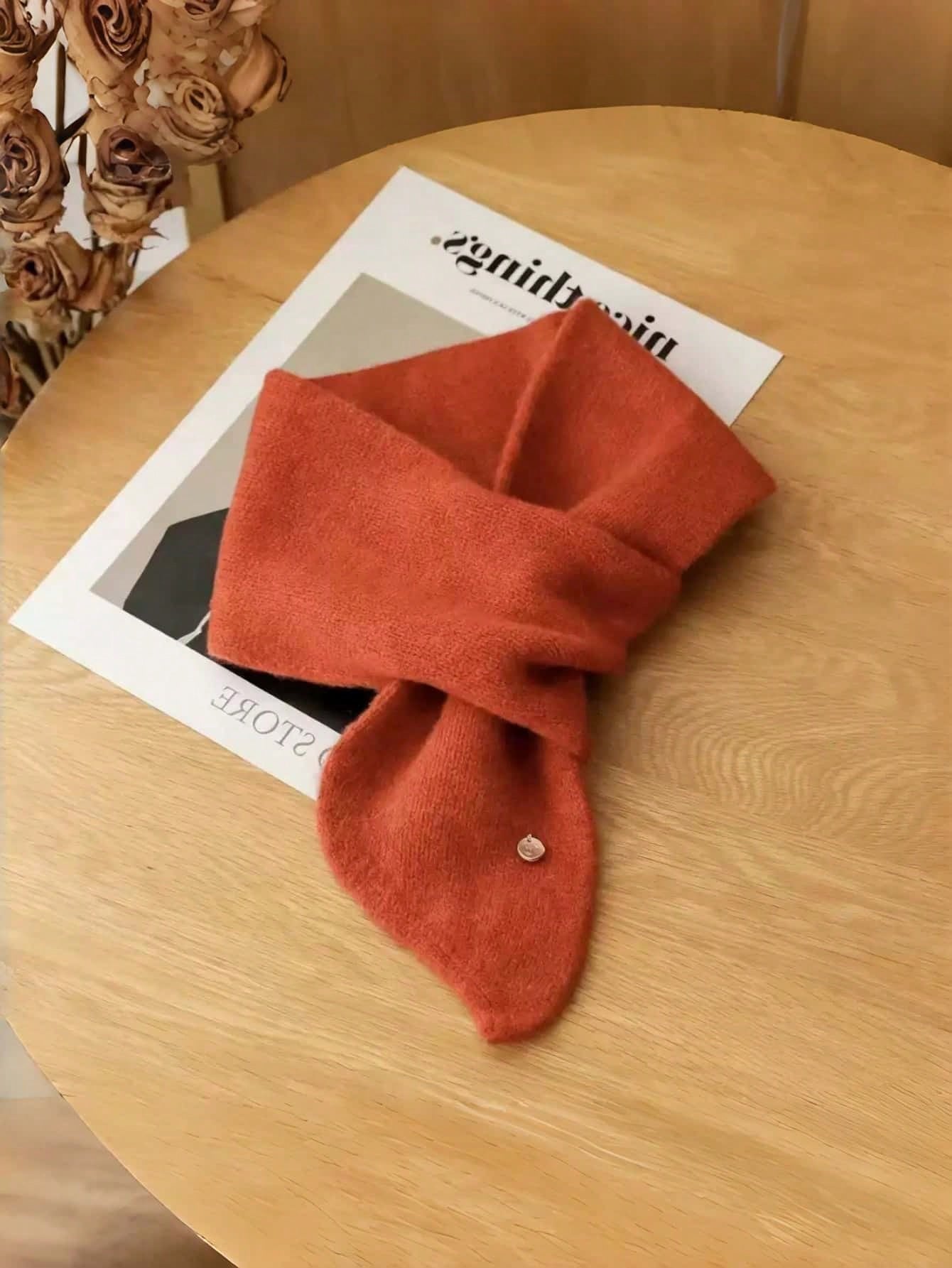 Écharpe en polyester de couleur unie, petite écharpe croisée automne/hiver, tour de cou — vue 6