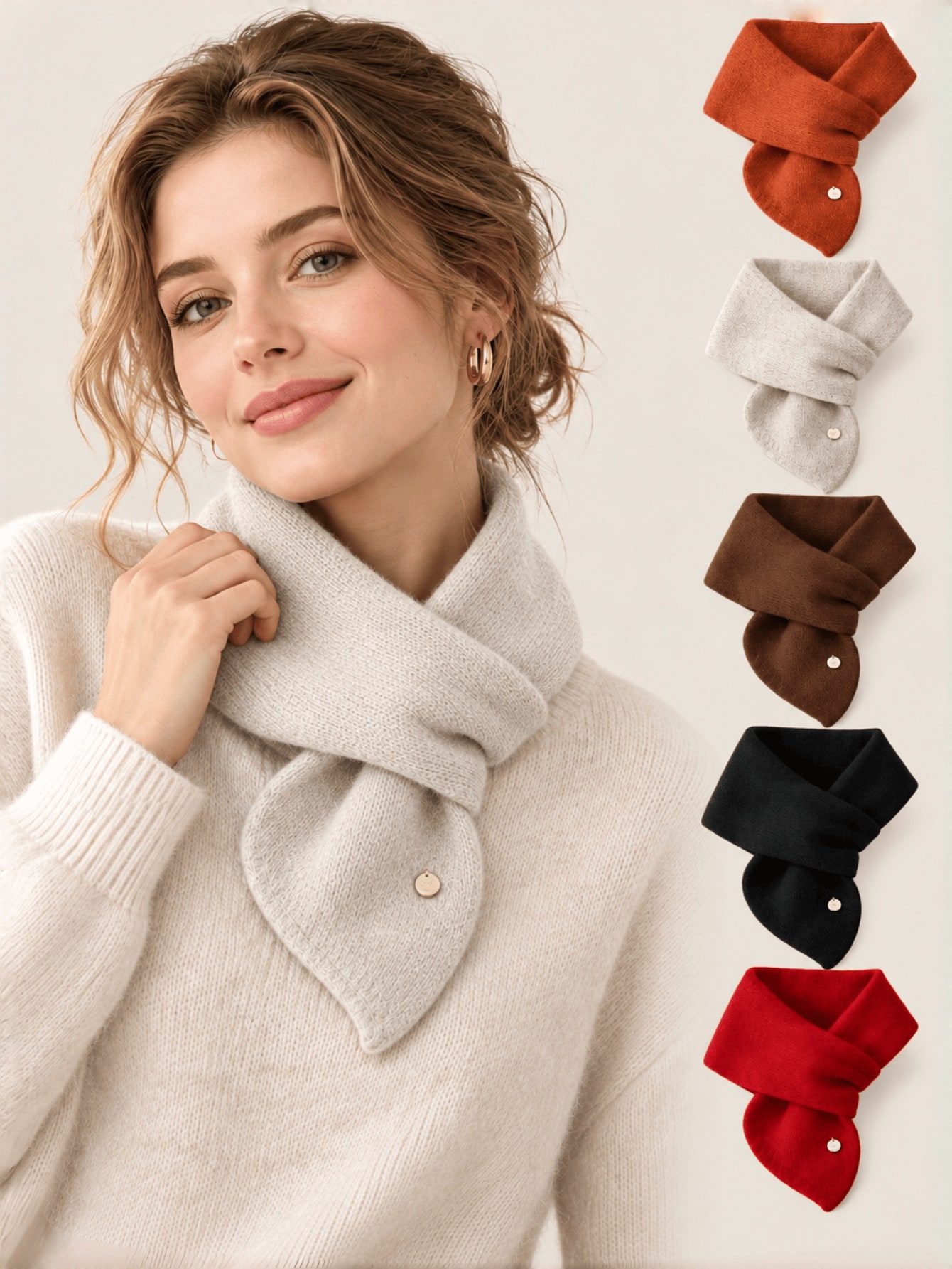 Écharpe en polyester de couleur unie, petite écharpe croisée automne/hiver, tour de cou — vue 12