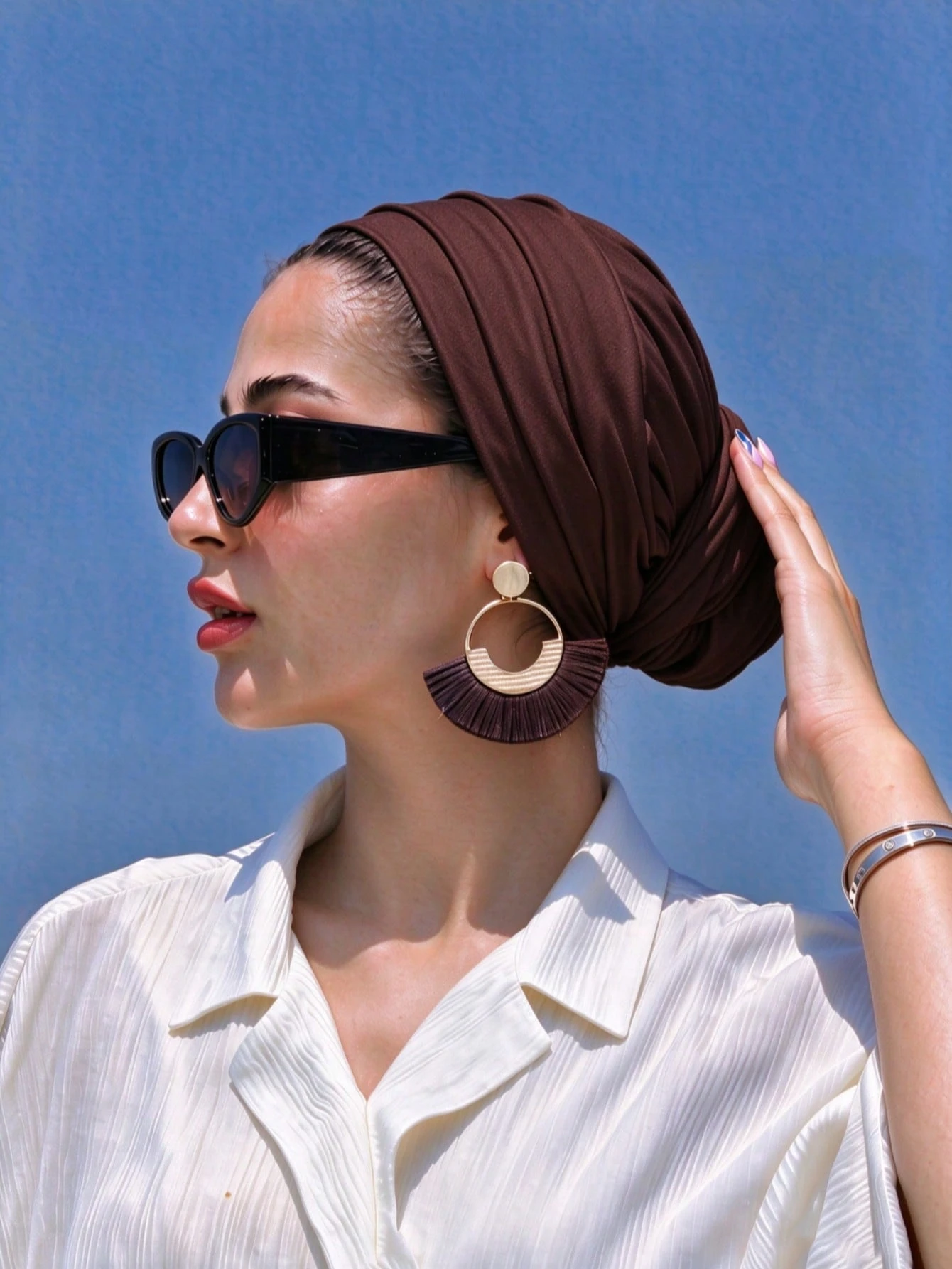 Foulard turban élégant classique de couleur unie à 3 couches torsadées pour femmes,