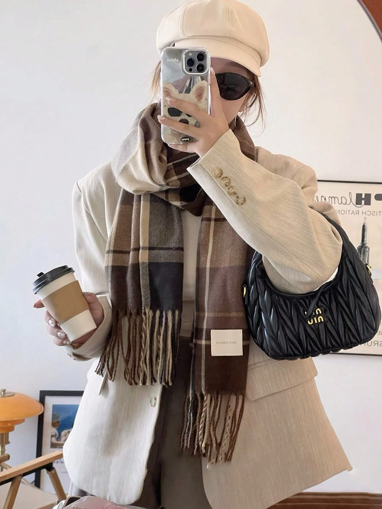 Écharpe à carreaux de style coréen pour femmes, écharpe à franges chaude et élégante pour — vue 2