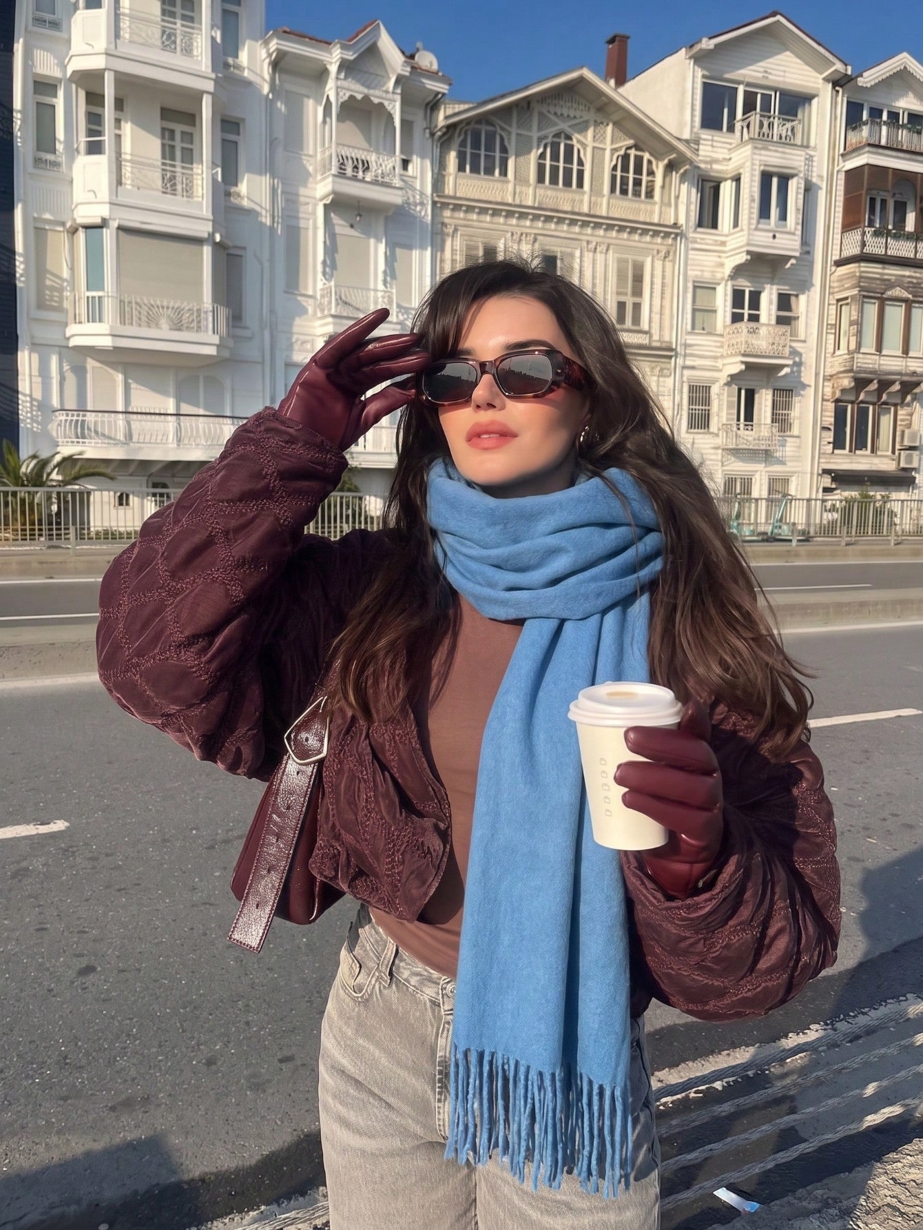 Écharpe pashmina femme en sergé premium avec franges, couleur unie, automne/hiver, châle — vue 8