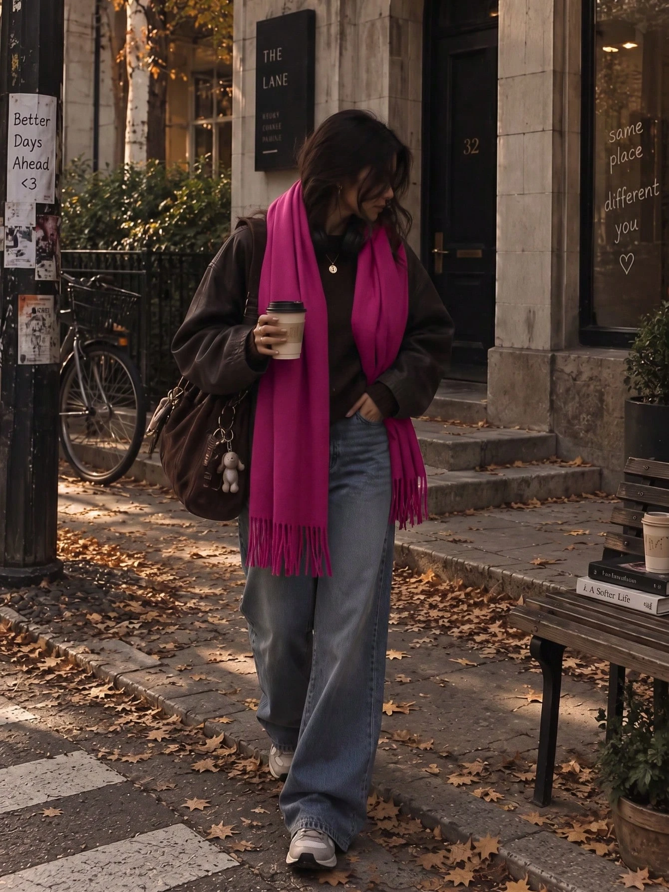 Écharpe pashmina femme en sergé premium avec franges, couleur unie, automne/hiver, châle — vue 7