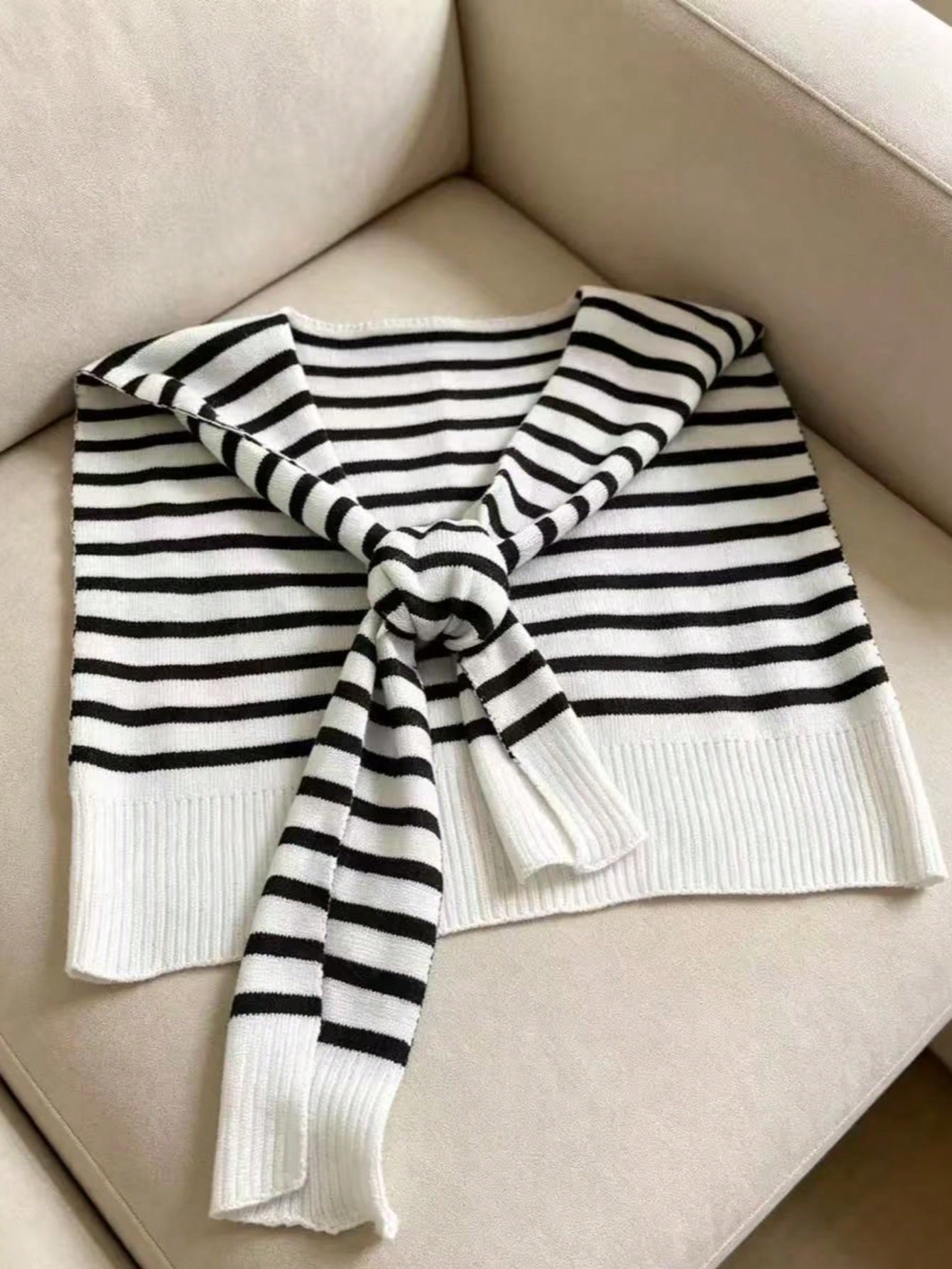 Cardigan tricoté rayé pour femme avec petit châle de couleur contrastante, protection — vue 2