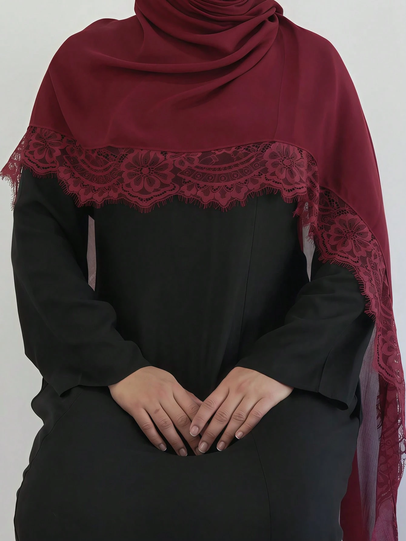 Foulard rectangulaire large élégant en modal léger avec bordure en dentelle pour femmes, — vue 2
