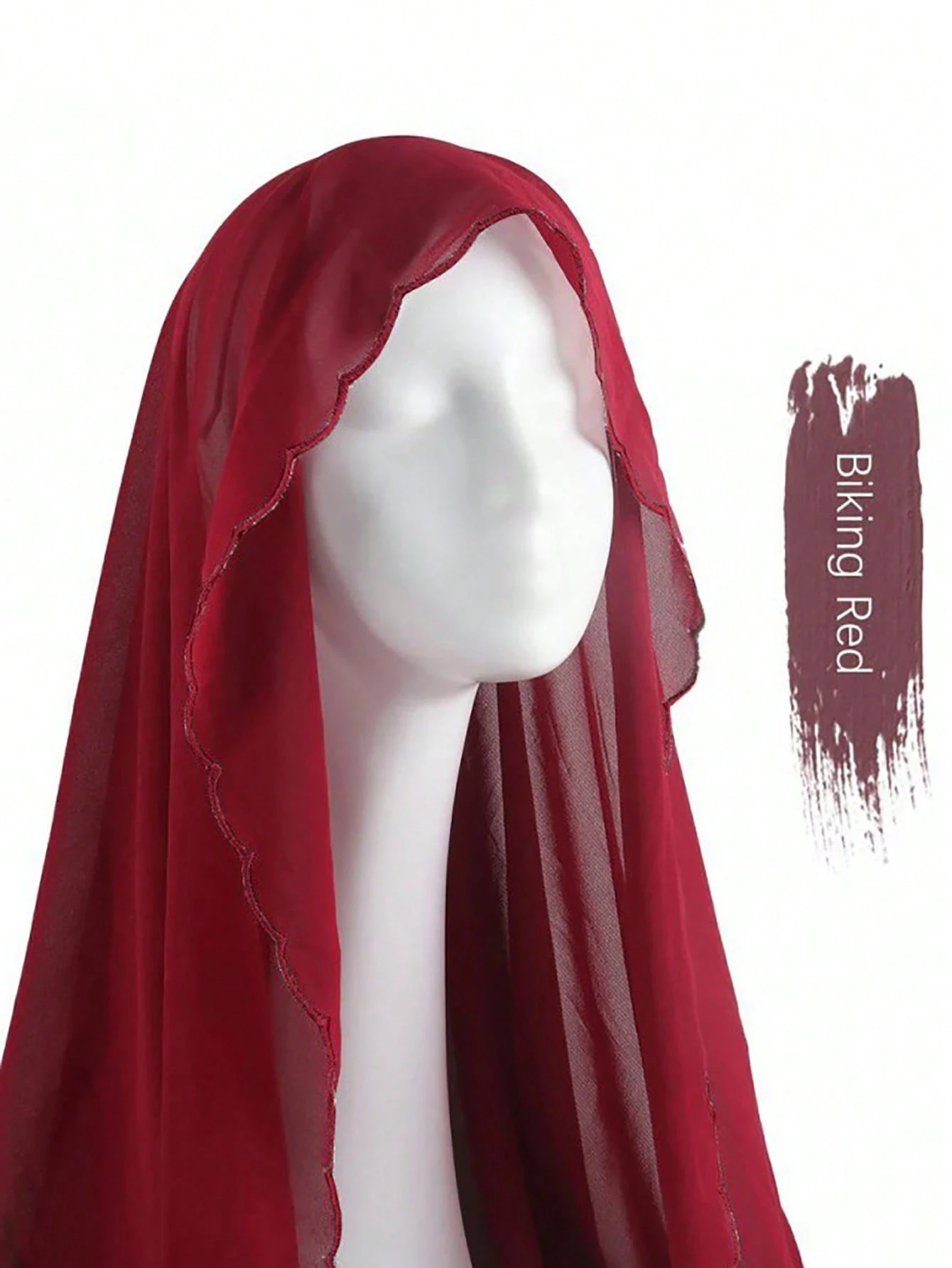 Foulard de tête pour femme 180*70CM couleur unie avec bordure en dentelle élégant en — vue 10