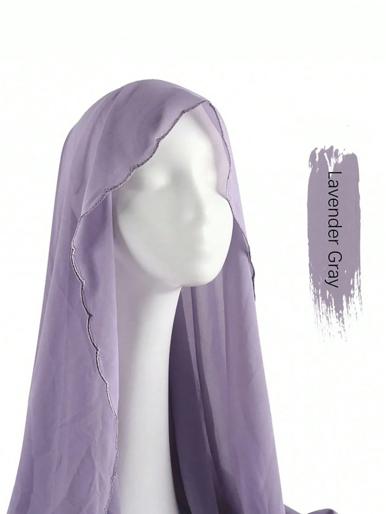 Foulard de tête pour femme 180*70CM couleur unie avec bordure en dentelle élégant en — vue 12