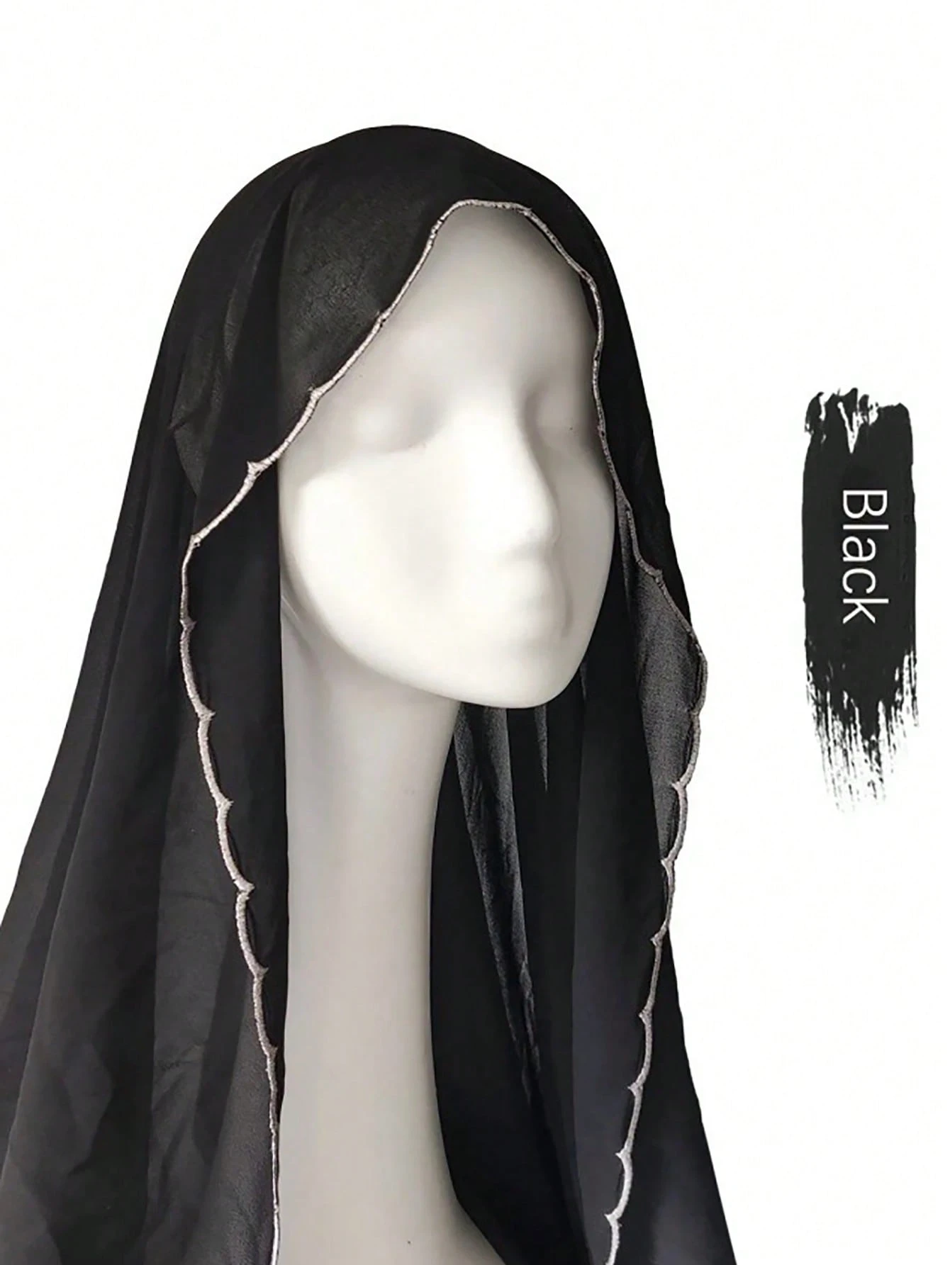 Foulard de tête pour femme 180*70CM couleur unie avec bordure en dentelle élégant en — vue 9