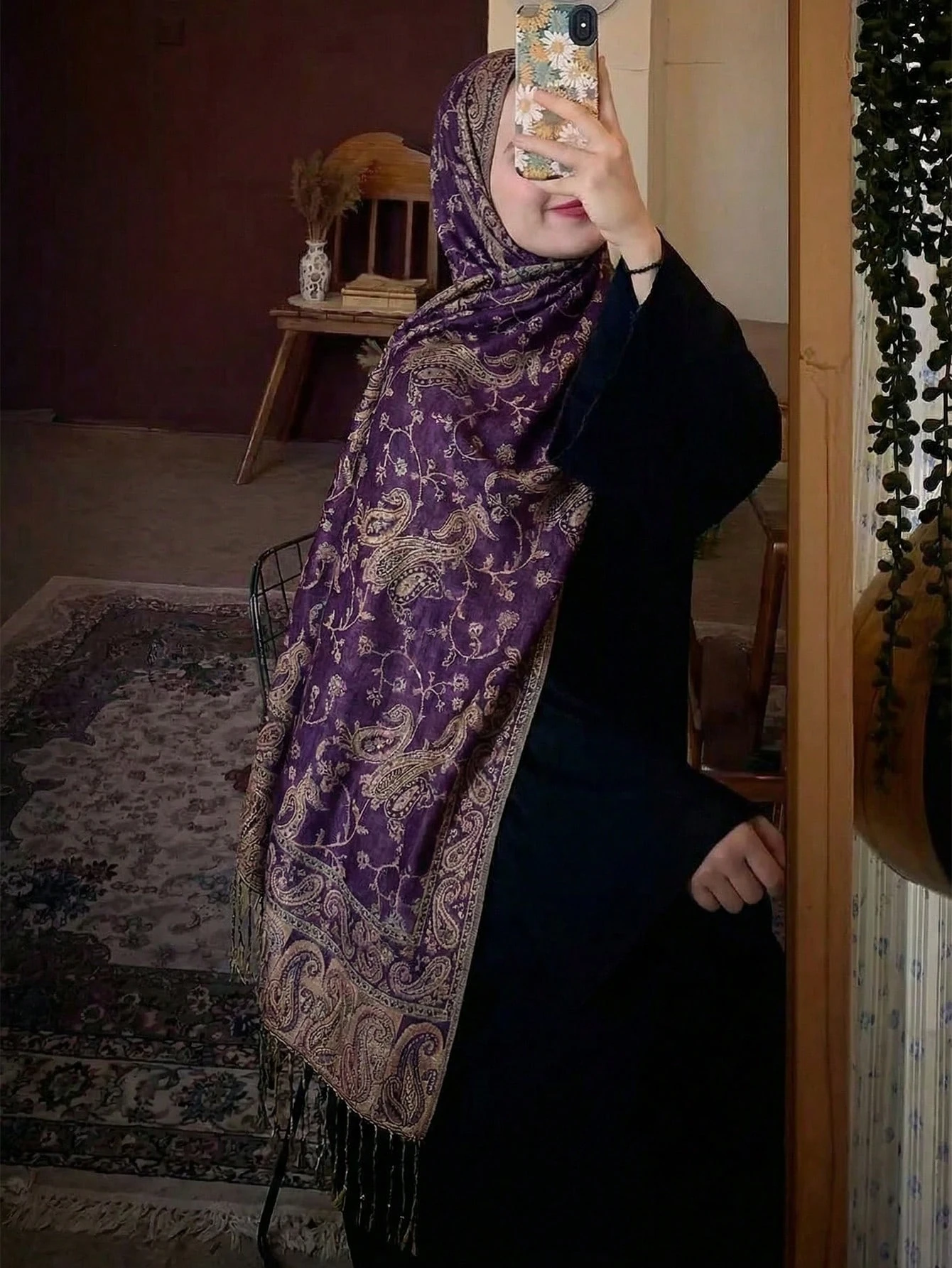 Écharpe pashmina jacquard double face style bohème vintage à motif paisley pour femmes, — vue 5