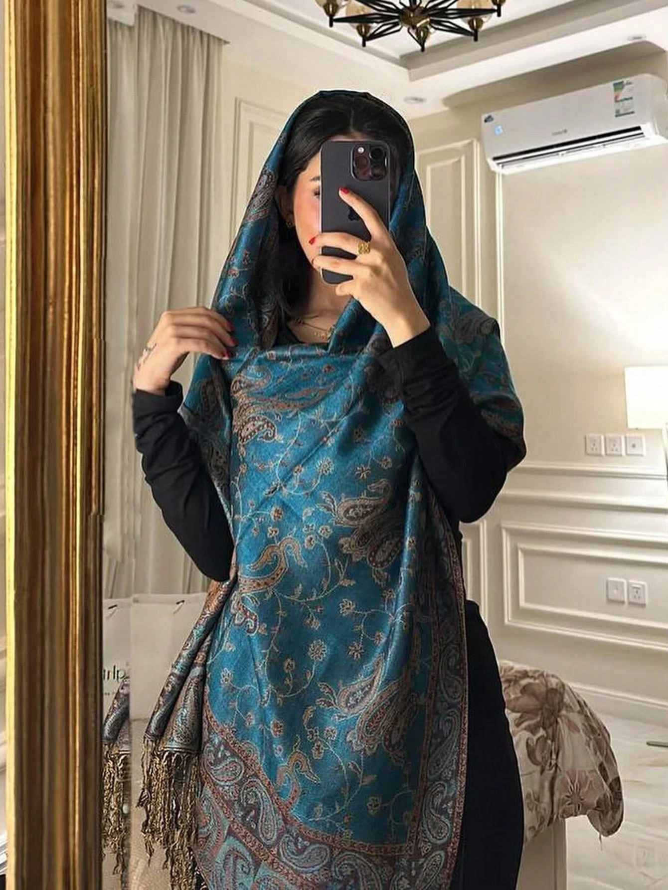 Écharpe pashmina jacquard double face style bohème vintage à motif paisley pour femmes, — vue 2