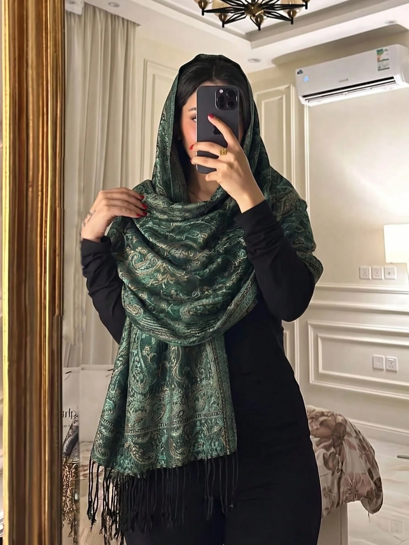 Écharpe pashmina jacquard double face style bohème vintage à motif paisley pour femmes, — vue 11